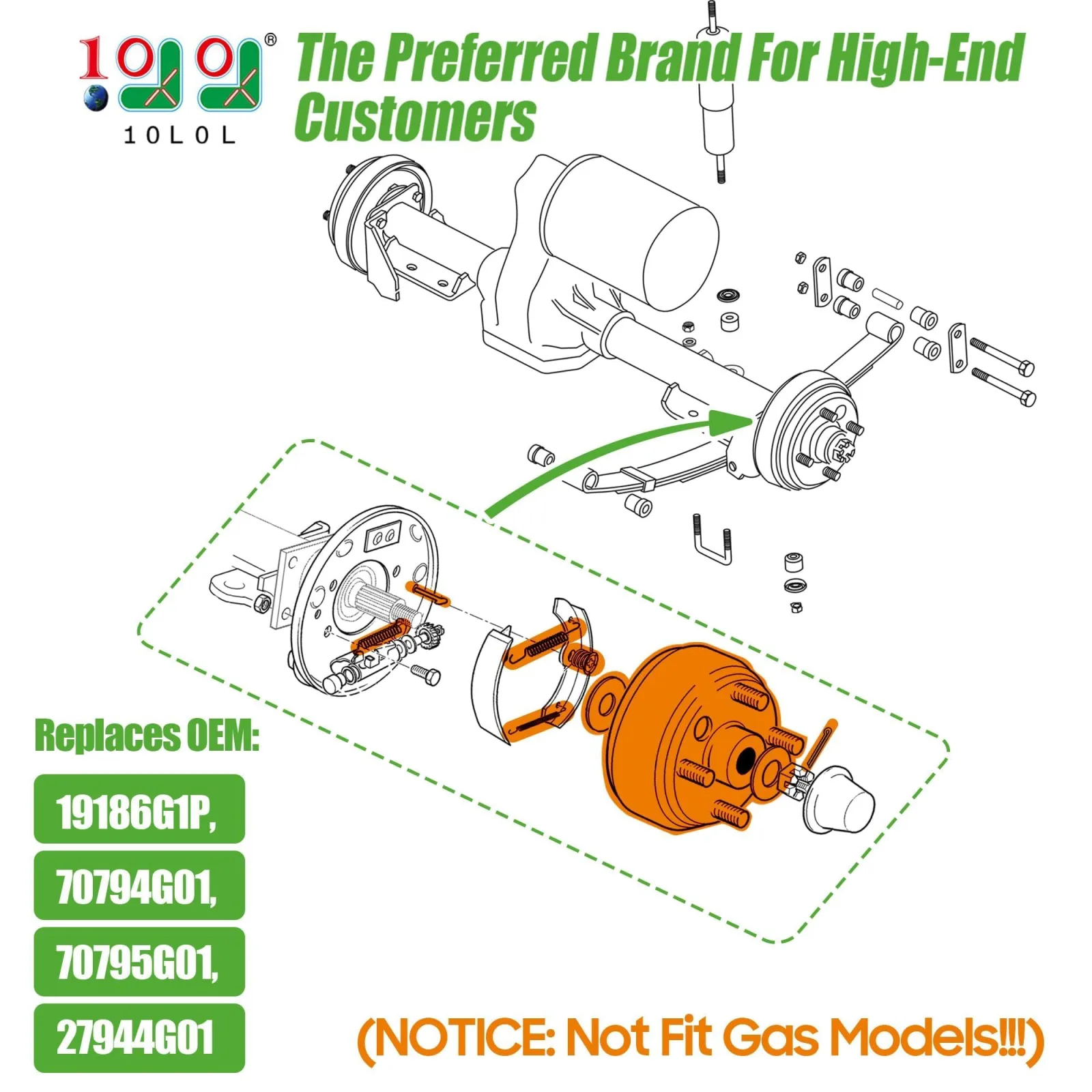 10L0L Rear Brake Drum Kit for E-Z-GO TXT 1997-2008 image 2