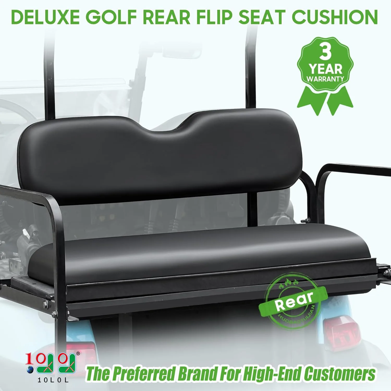 10L0L Rear Golf Cart Seat Cushion Set, Black Vinyl image 2