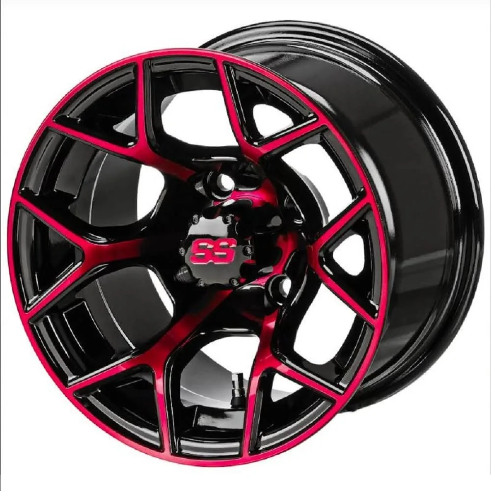 Generic LSI Ninja 12x7 Black/Red Golf Cart Wheel Set - 108956FS image 2