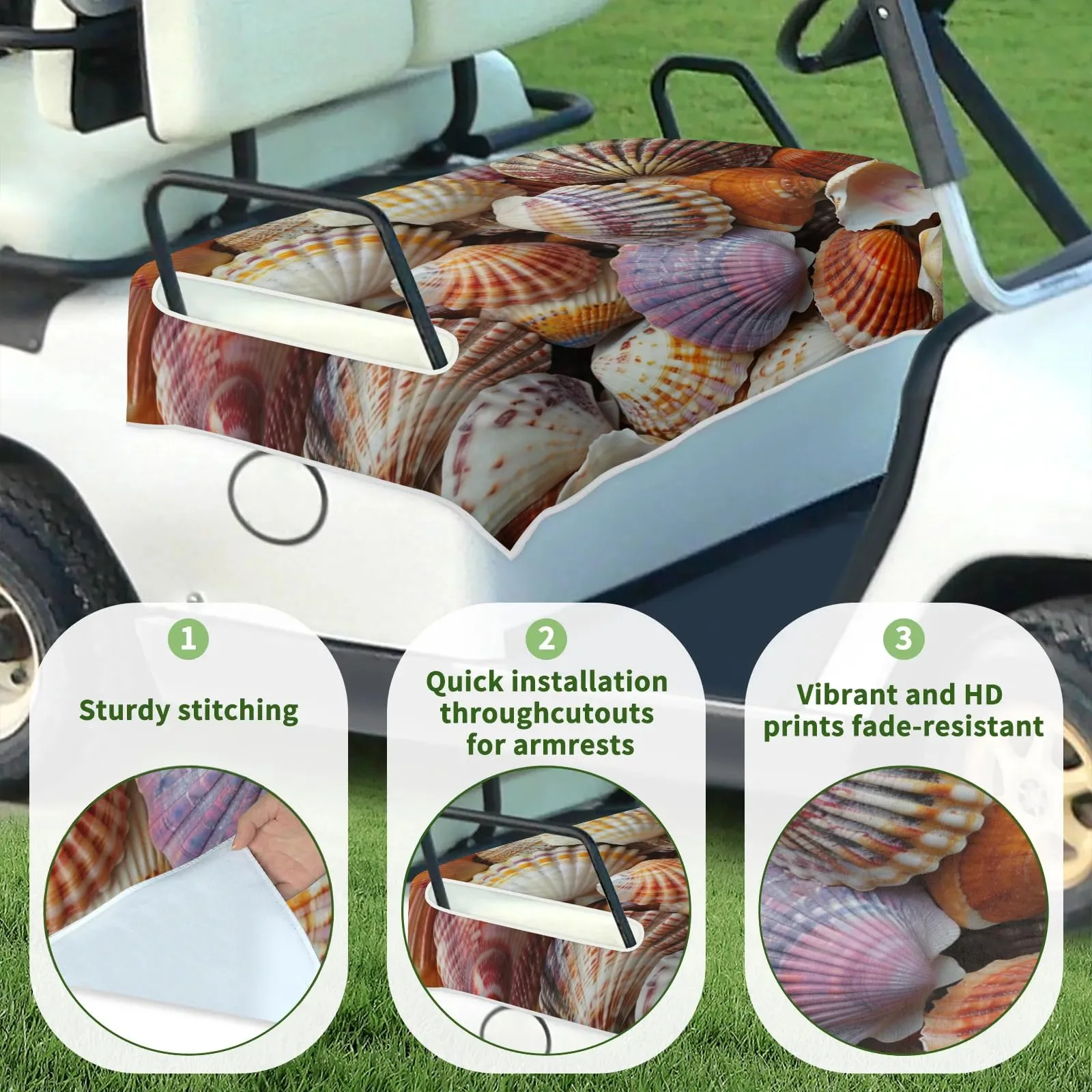 Tiveruda Seashells Golf Cart Seat Cover, 51 x 31 in image 3