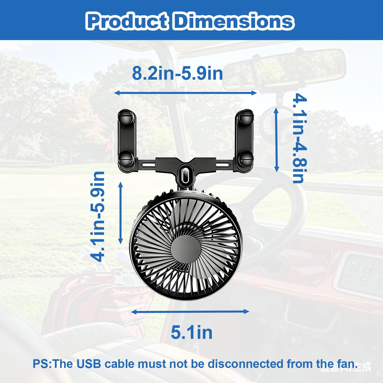 TechInovat TE-0317 Golf Cart Rearview Mirror Fan image 2