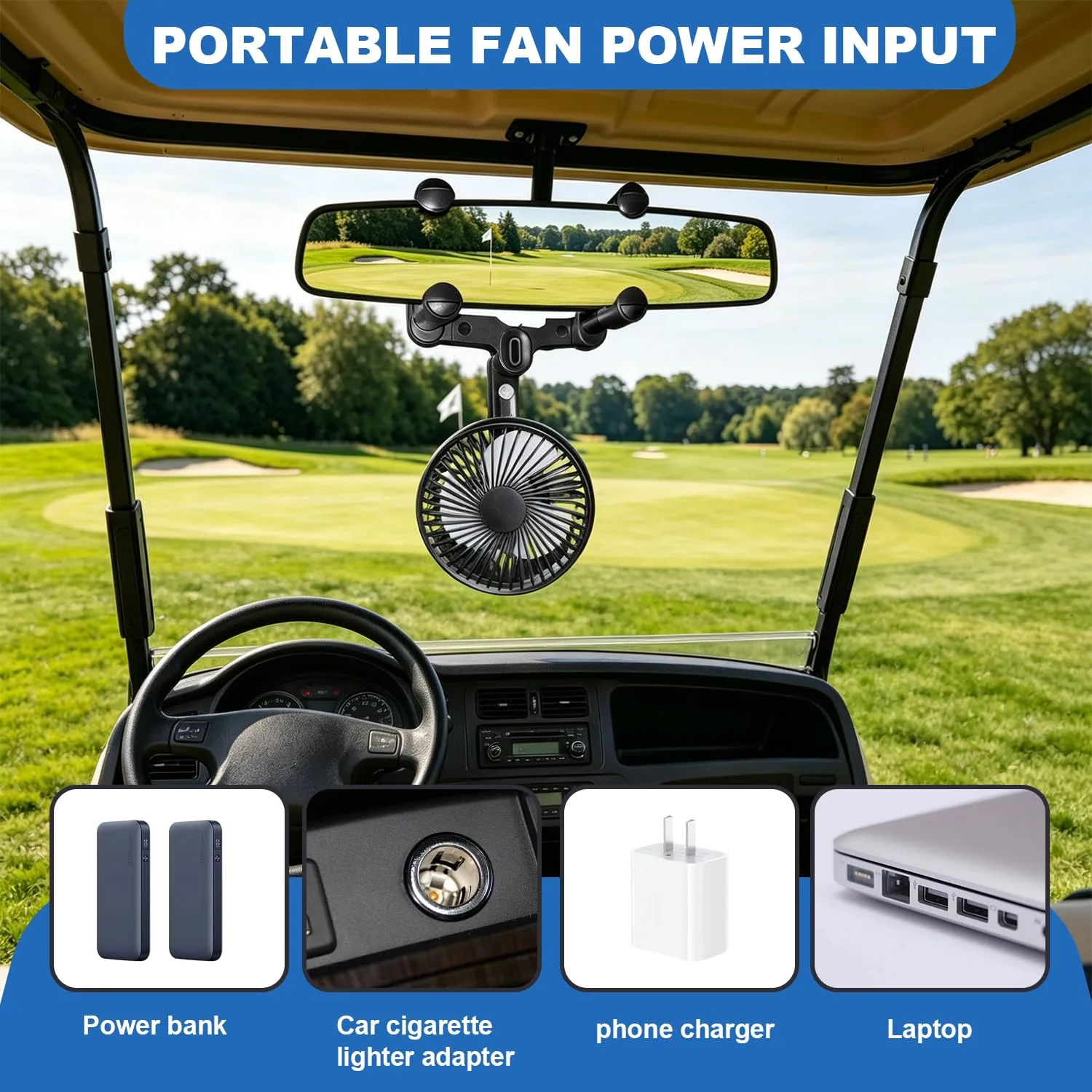 TechInovat TE-0317 Golf Cart Rearview Mirror Fan image 3