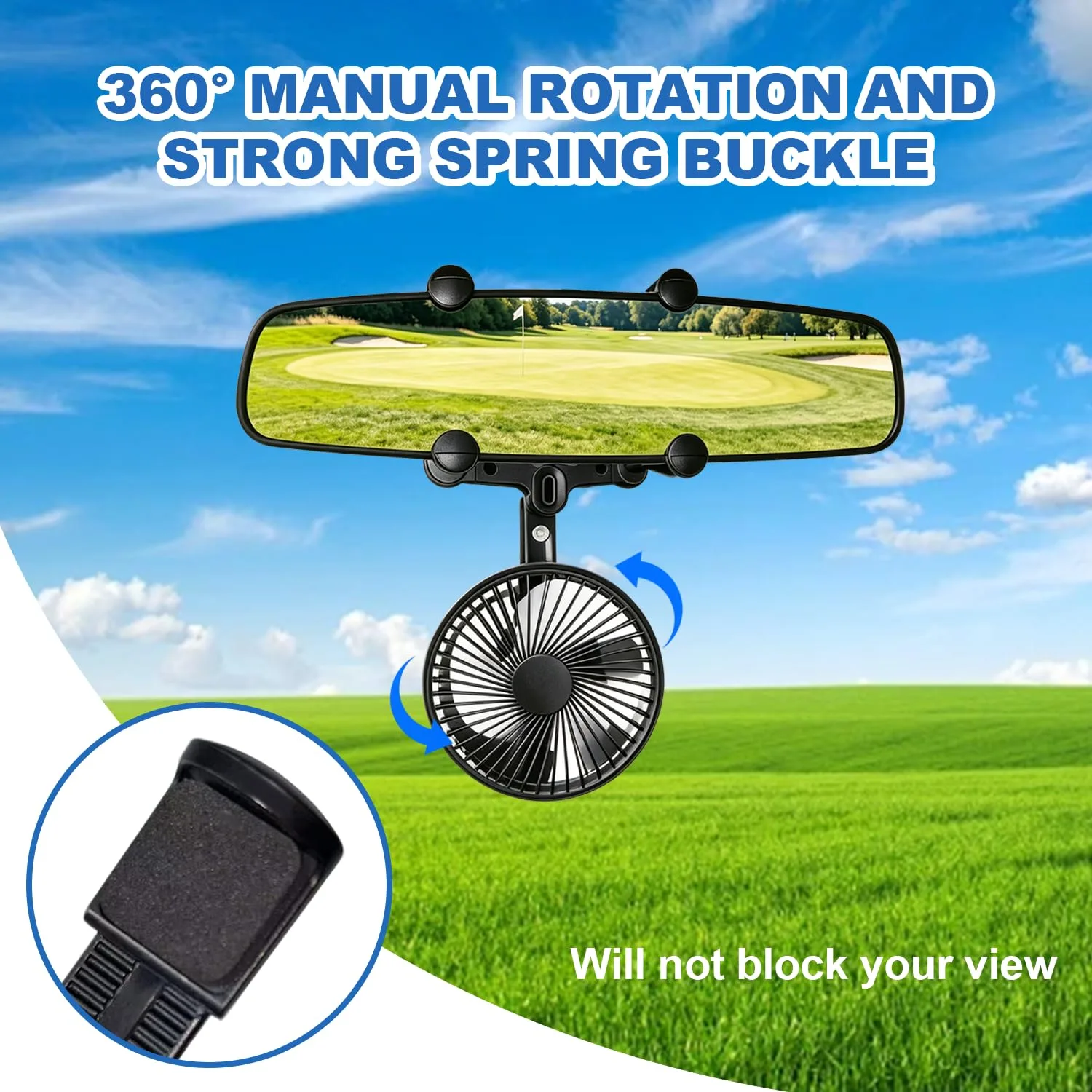 TechInovat TE-0317 Golf Cart Rearview Mirror Fan image 4