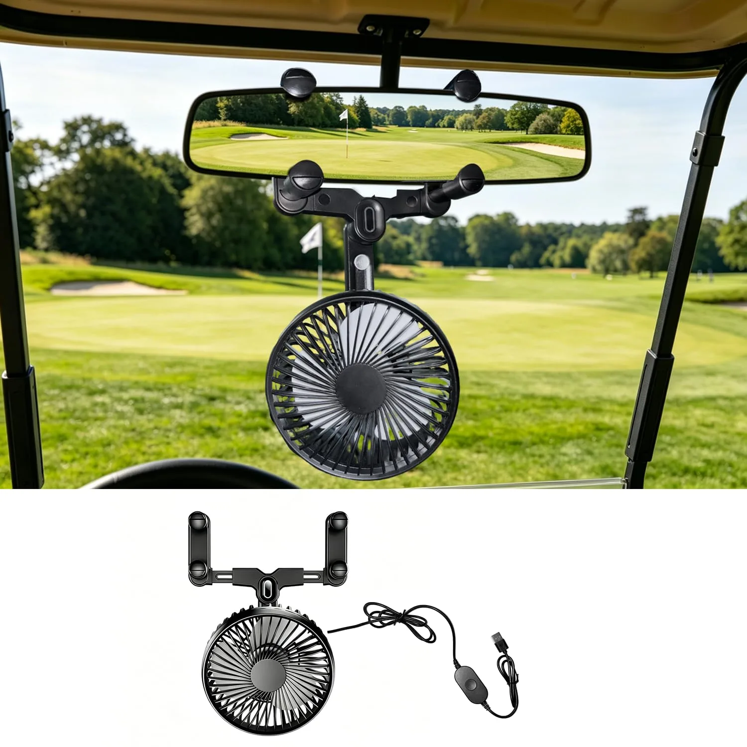 TechInovat TE-0317 Golf Cart Rearview Mirror Fan