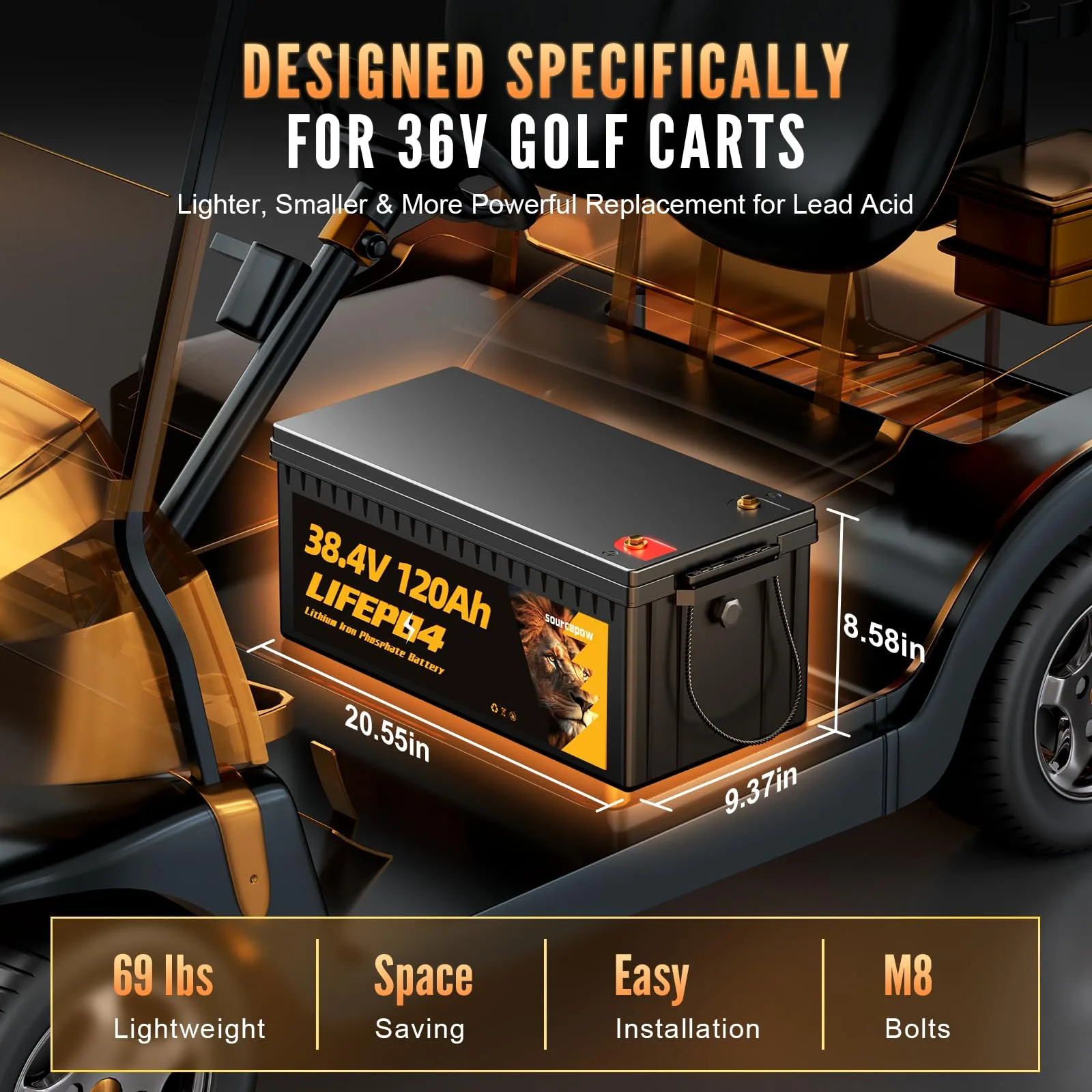 SOURCEPOW 36V 120Ah LiFePO4 Golf Cart Battery image 3
