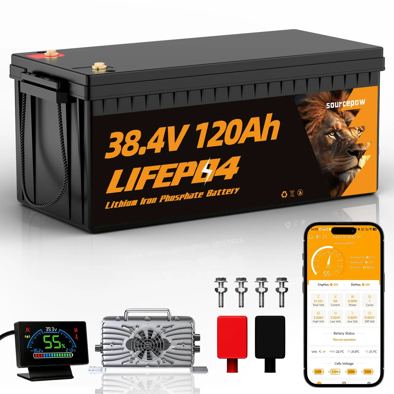 SOURCEPOW 36V 120Ah LiFePO4 Golf Cart Battery