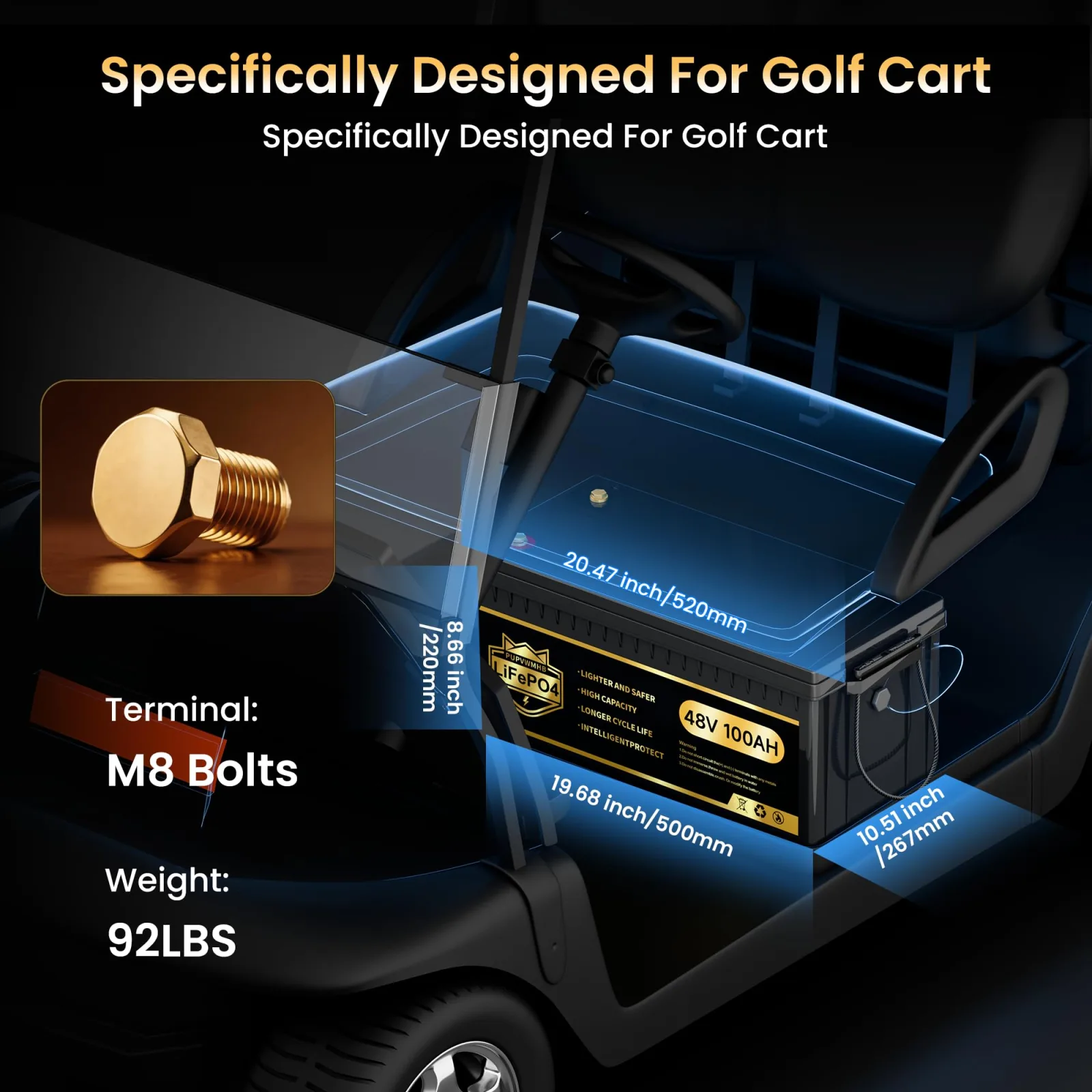 PUPVWMHB 48V 100Ah LiFePO4 Golf Cart Battery image 2
