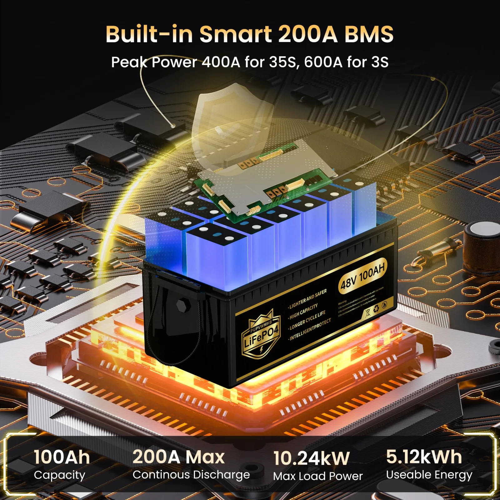 PUPVWMHB 48V 100Ah LiFePO4 Golf Cart Battery image 3