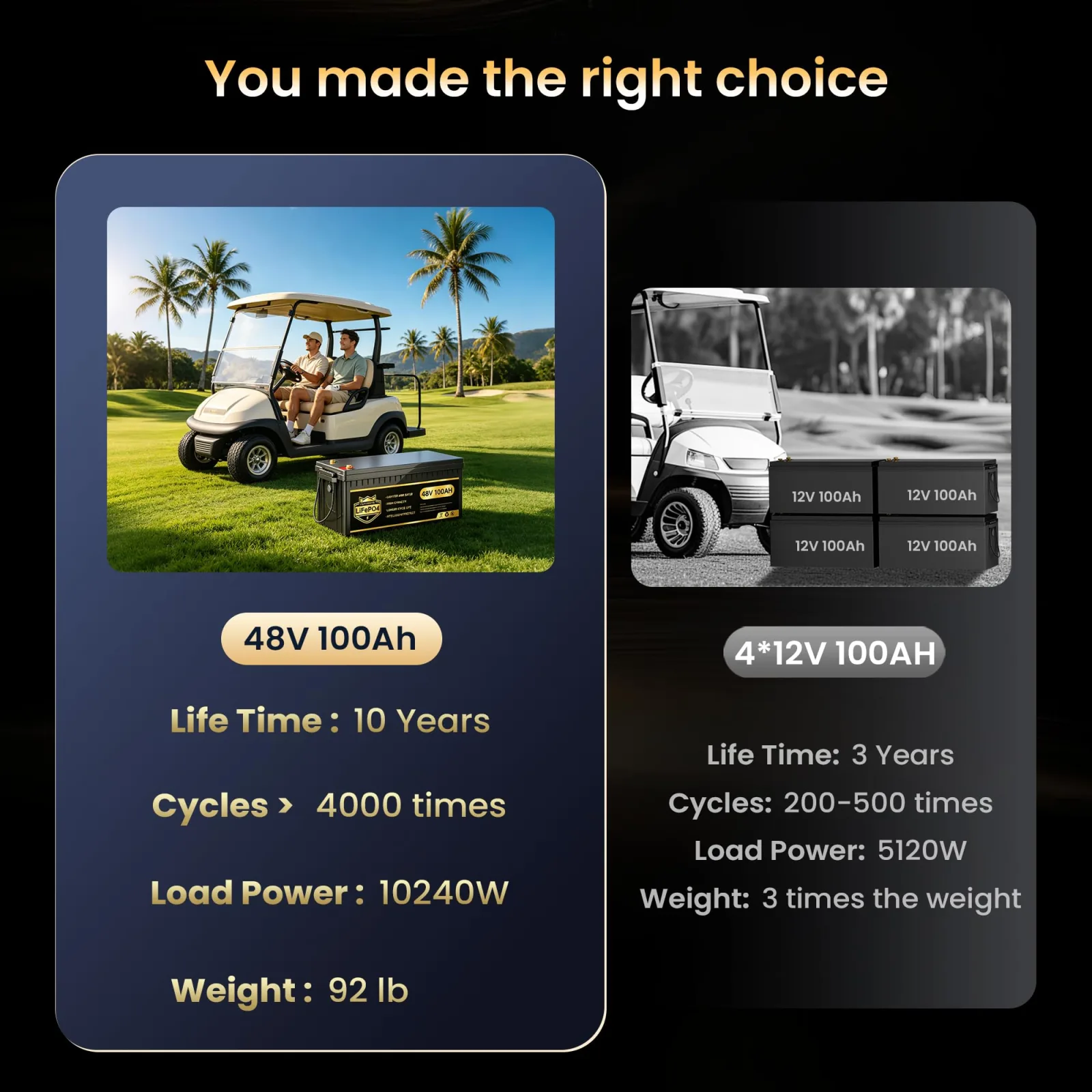PUPVWMHB 48V 100Ah LiFePO4 Golf Cart Battery image 4
