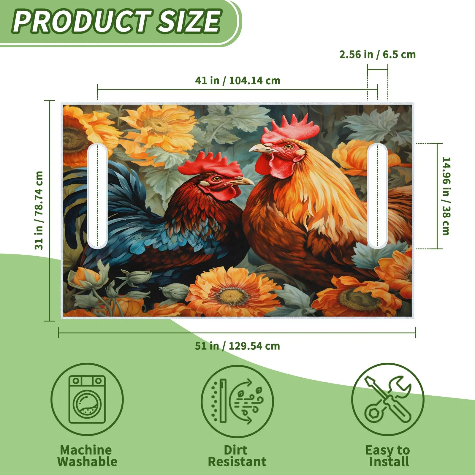 Tiveruda 51" x 31" Rooster Flower Fall Golf Cart Seat Cover image 2