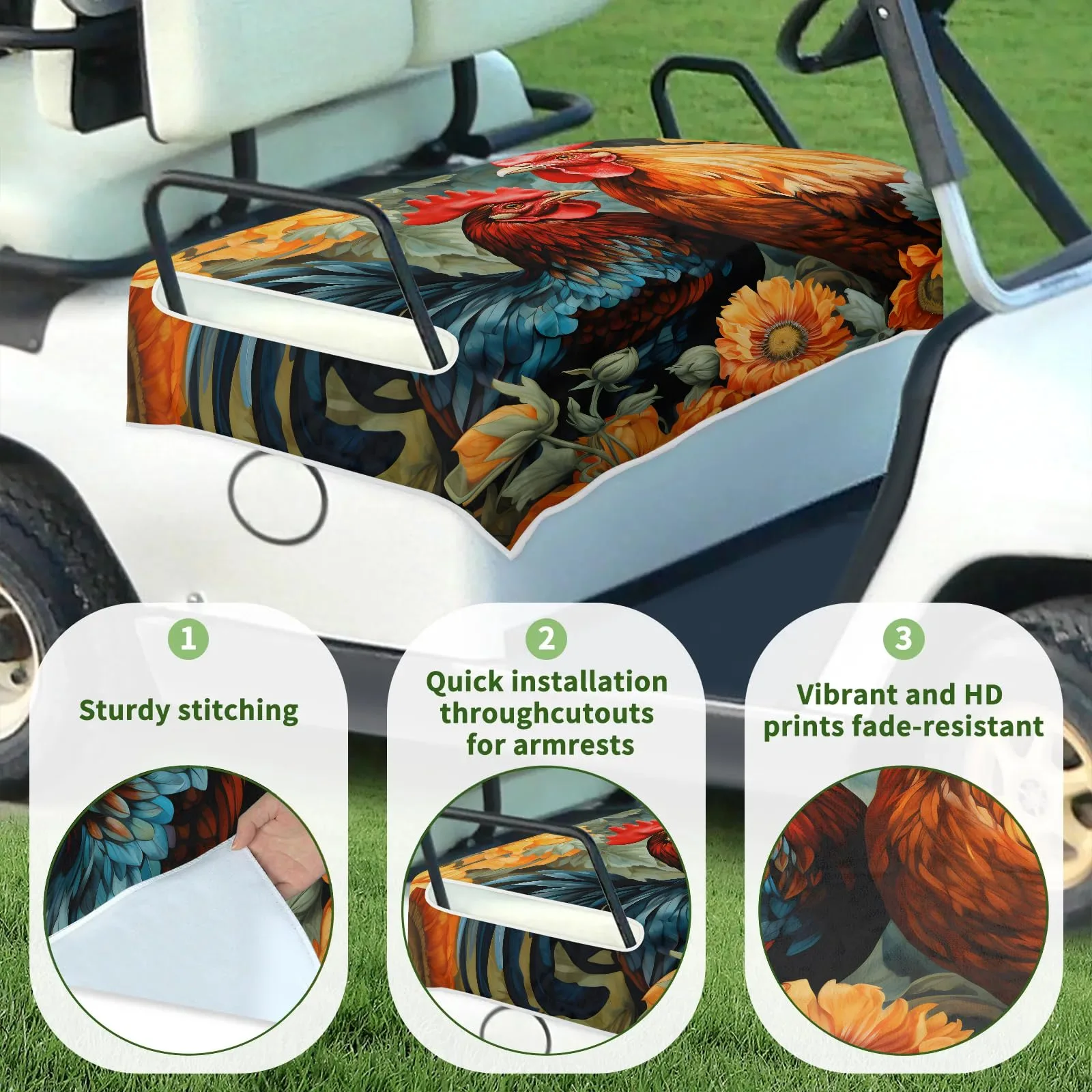 Tiveruda 51" x 31" Rooster Flower Fall Golf Cart Seat Cover image 3
