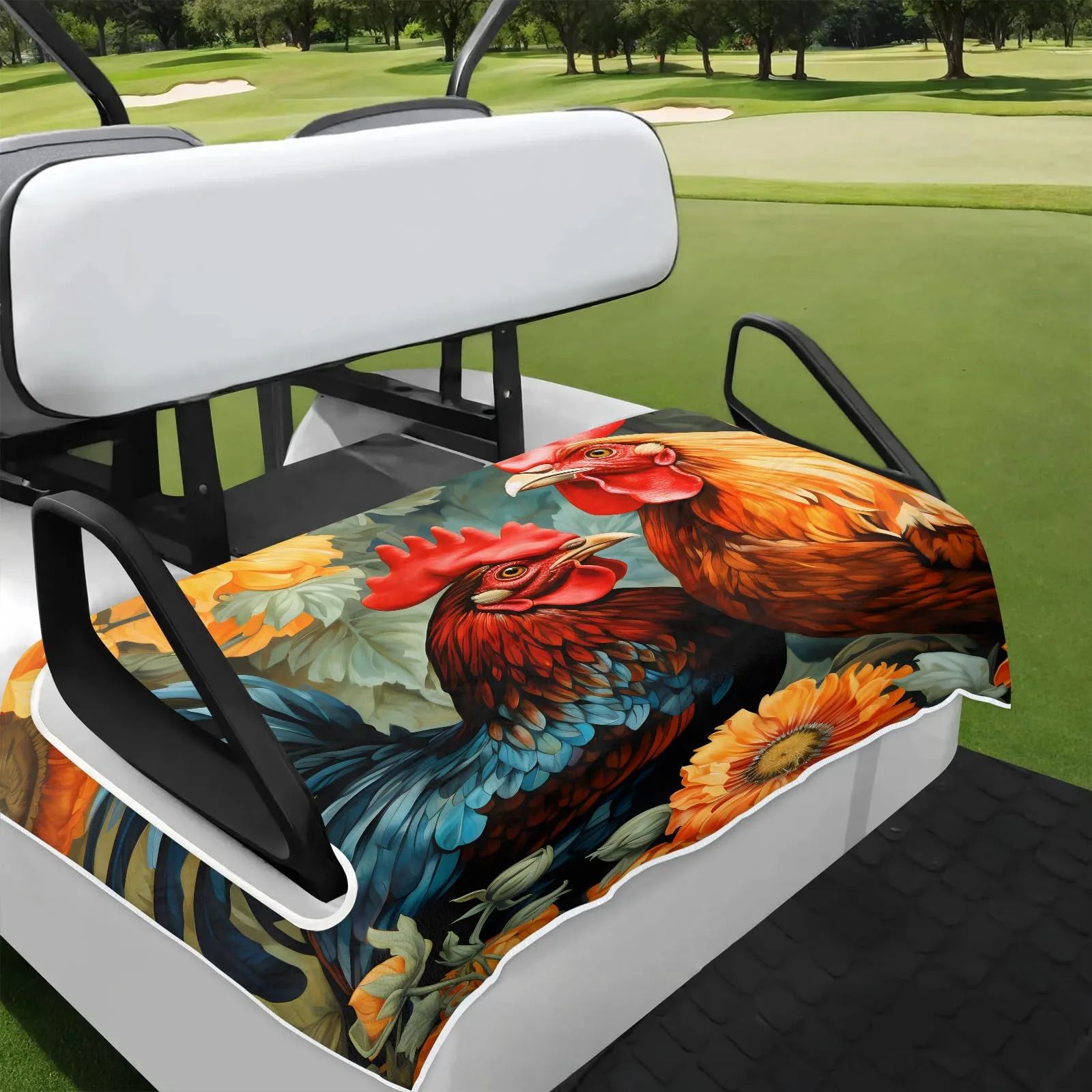 Tiveruda 51" x 31" Rooster Flower Fall Golf Cart Seat Cover