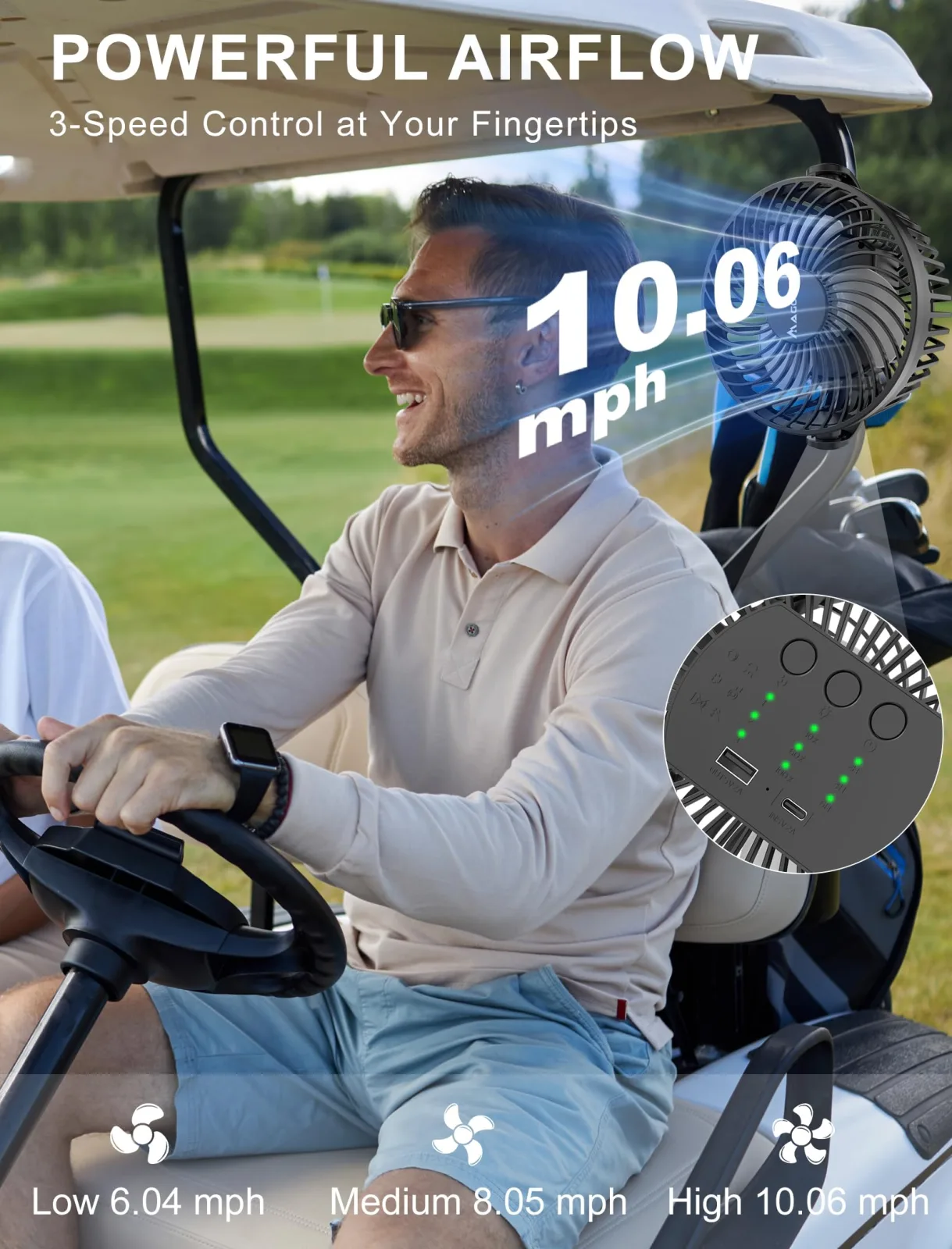 MAGOLFIN YH-F175 Rechargeable Magnetic Golf Cart Fan image 3