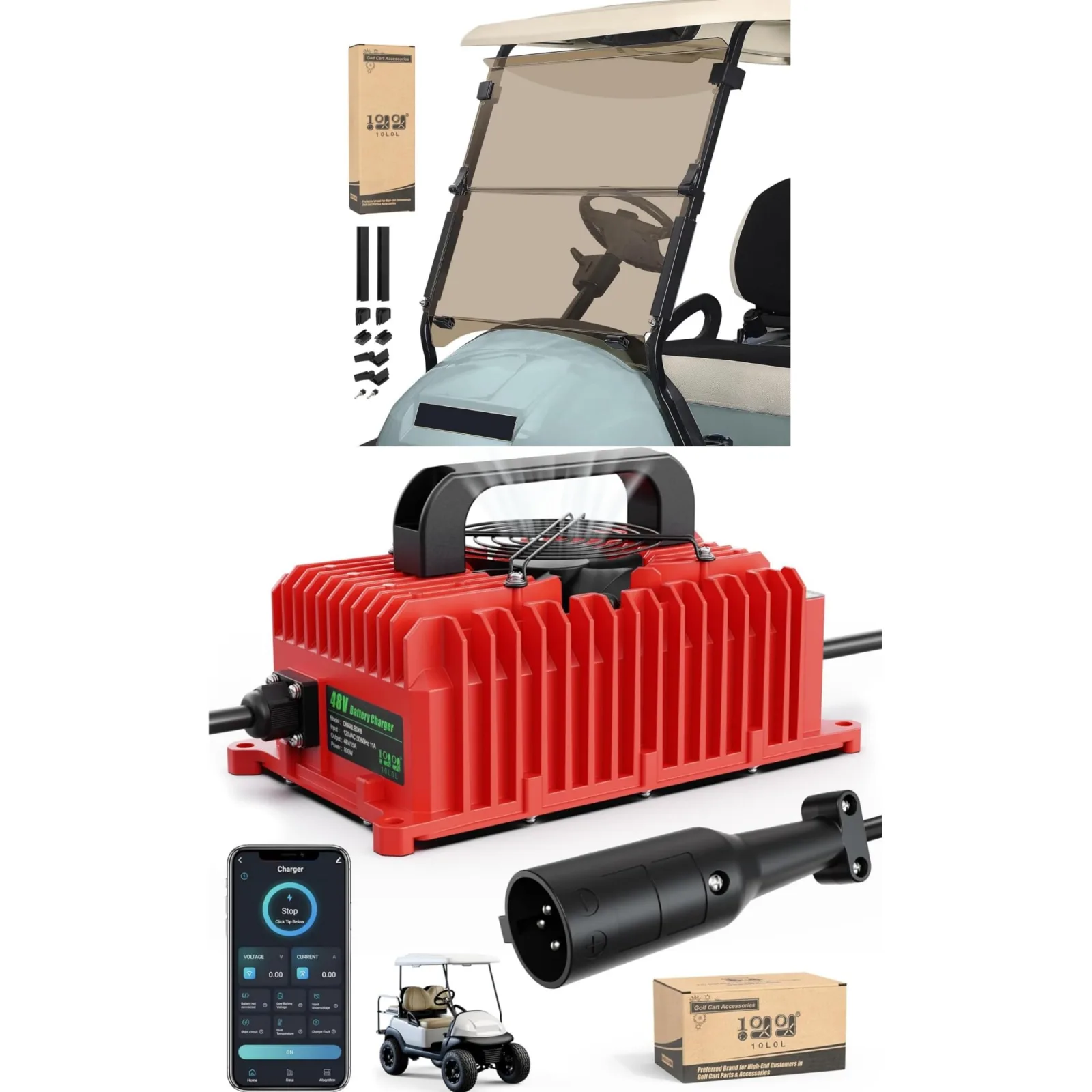 10L0L 15 Amp Charger & Windshield for Club Car Precedent