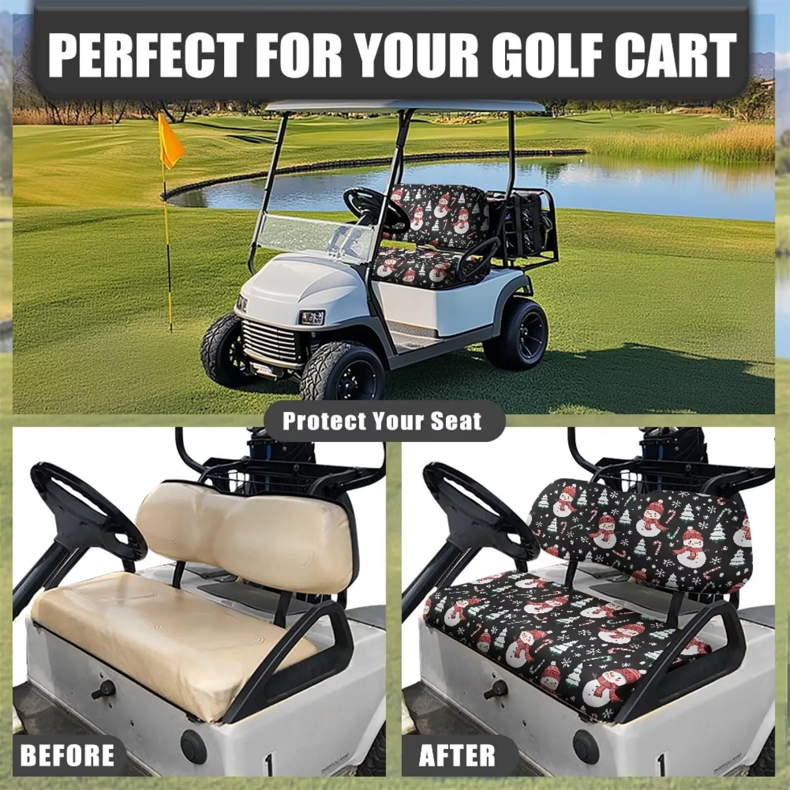 Quidrwyo Christmas Snowman Golf Cart Seat Cover Set image 4