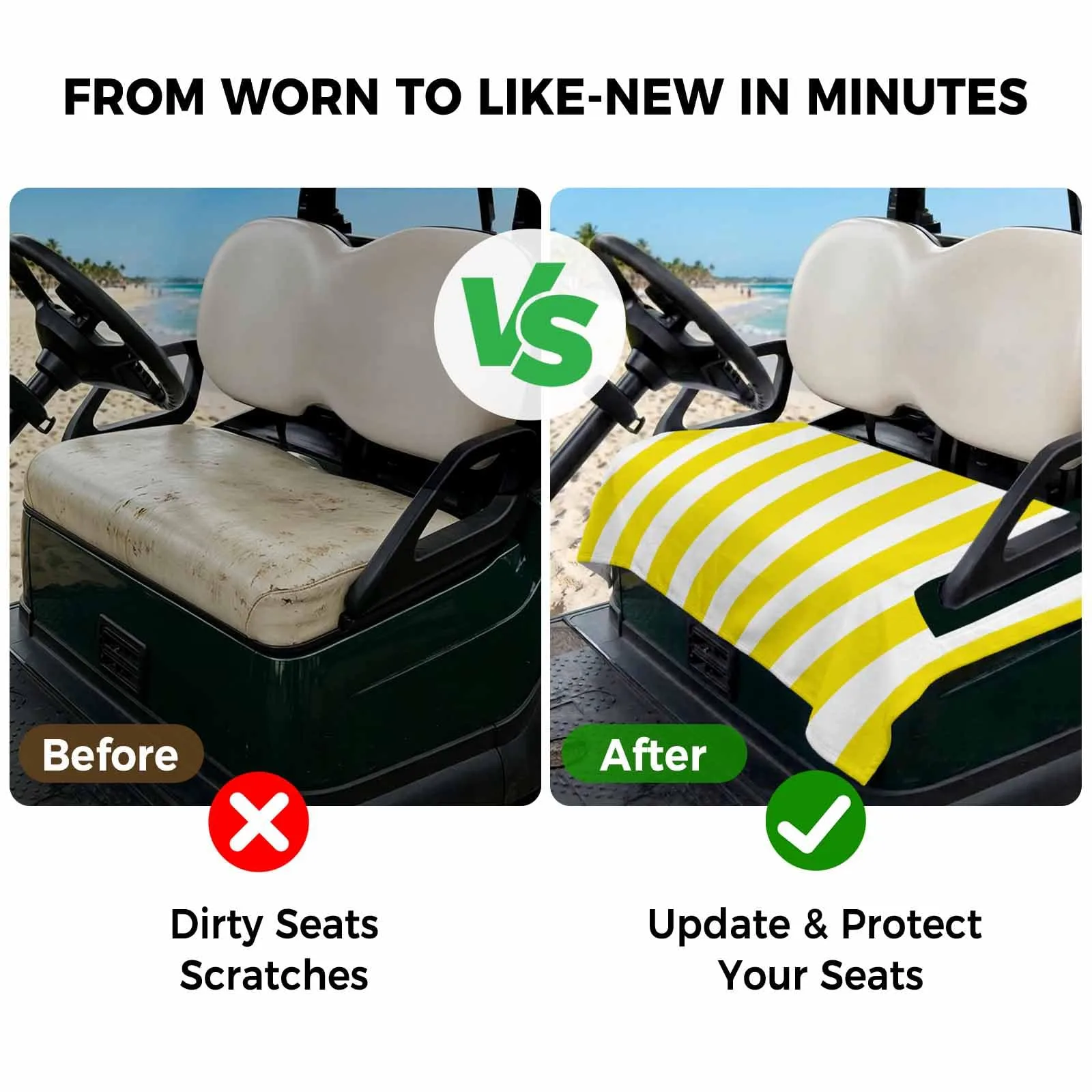 BEMIGO Yellow Golf Cart Seat Cover, 51 x 31 Inches image 4