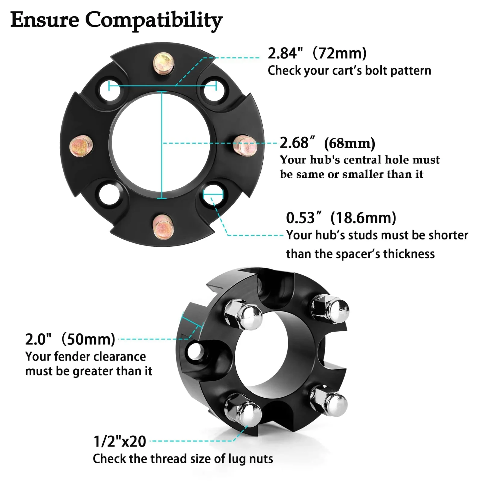 10L0L 2-Inch Golf Cart Wheel Spacers, 4x4 Bolt Pattern image 3