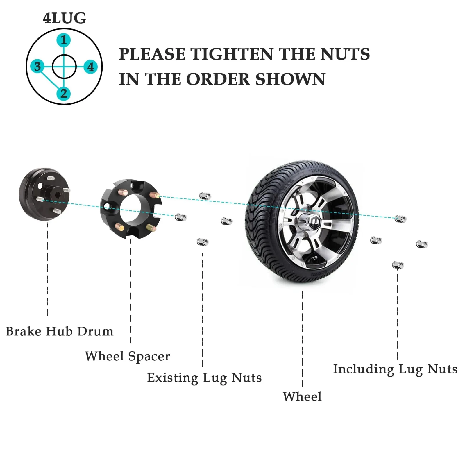 10L0L 2-Inch Golf Cart Wheel Spacers, 4x4 Bolt Pattern image 4