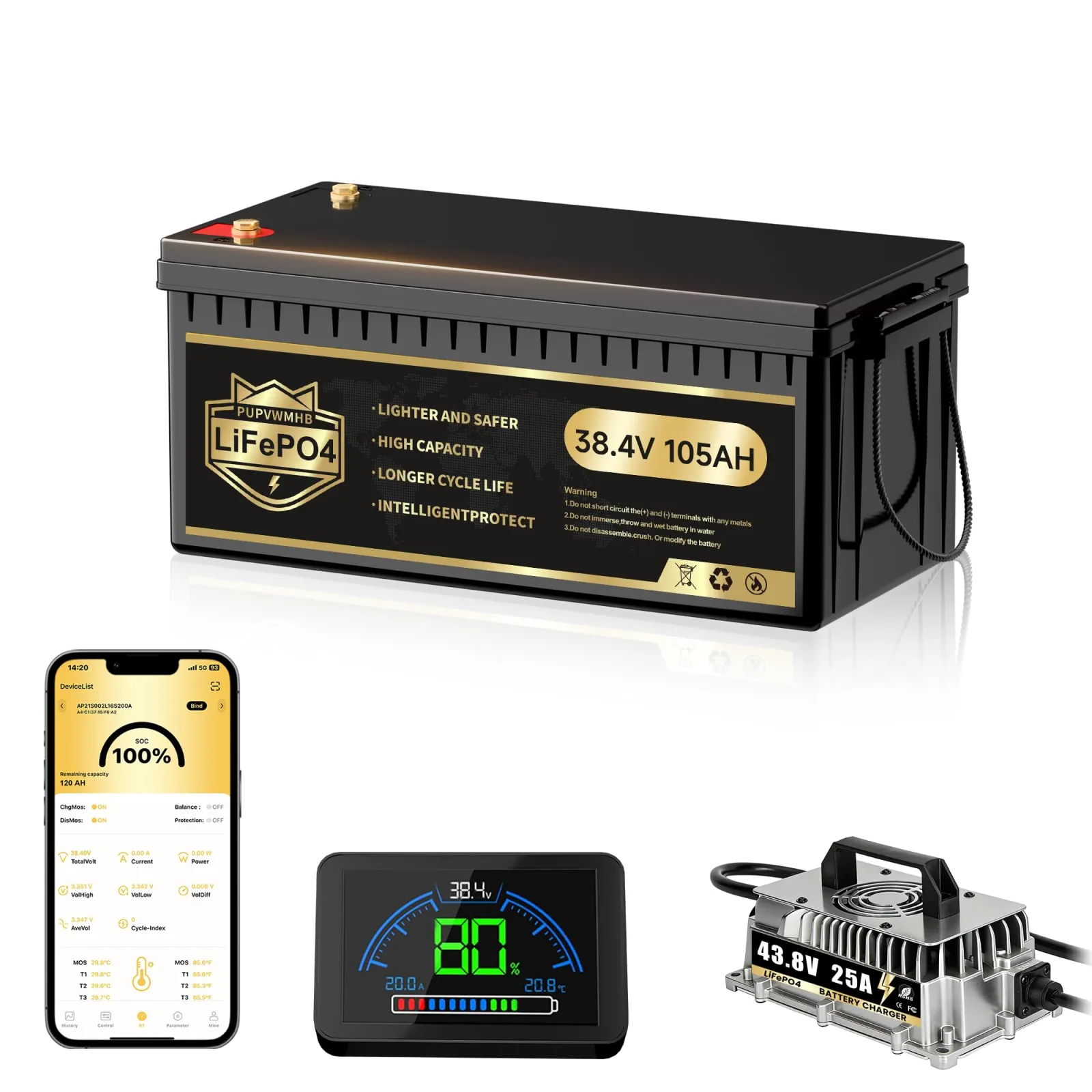 PUPVWMHB 36V 105Ah LiFePO4 Golf Cart Battery PUP-36V105AH