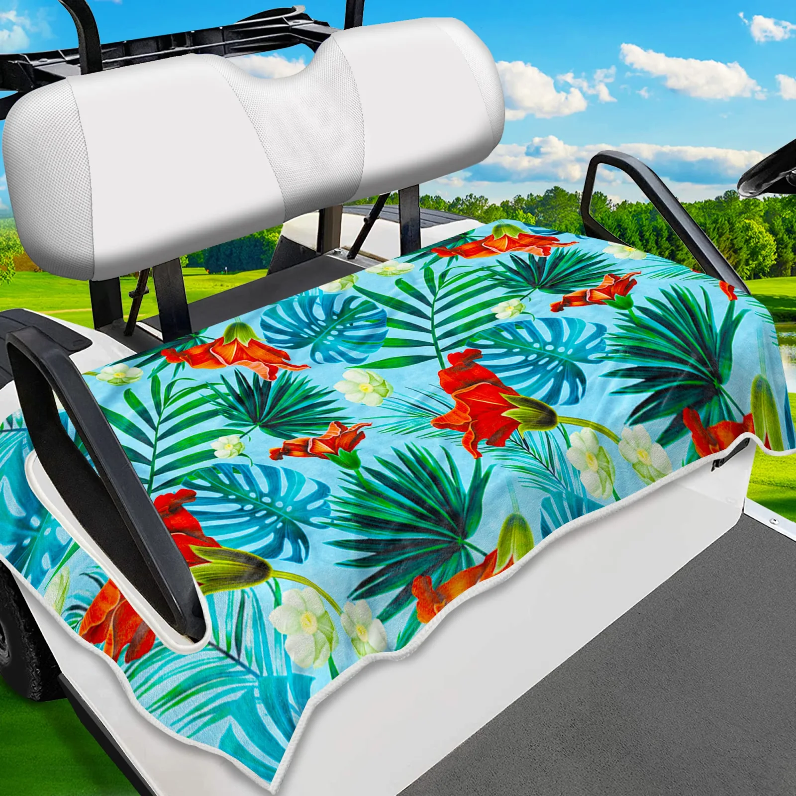 ENYORSEL Tropical Floral Golf Cart Seat Cover 51x31 in (B0B88B6D4K)