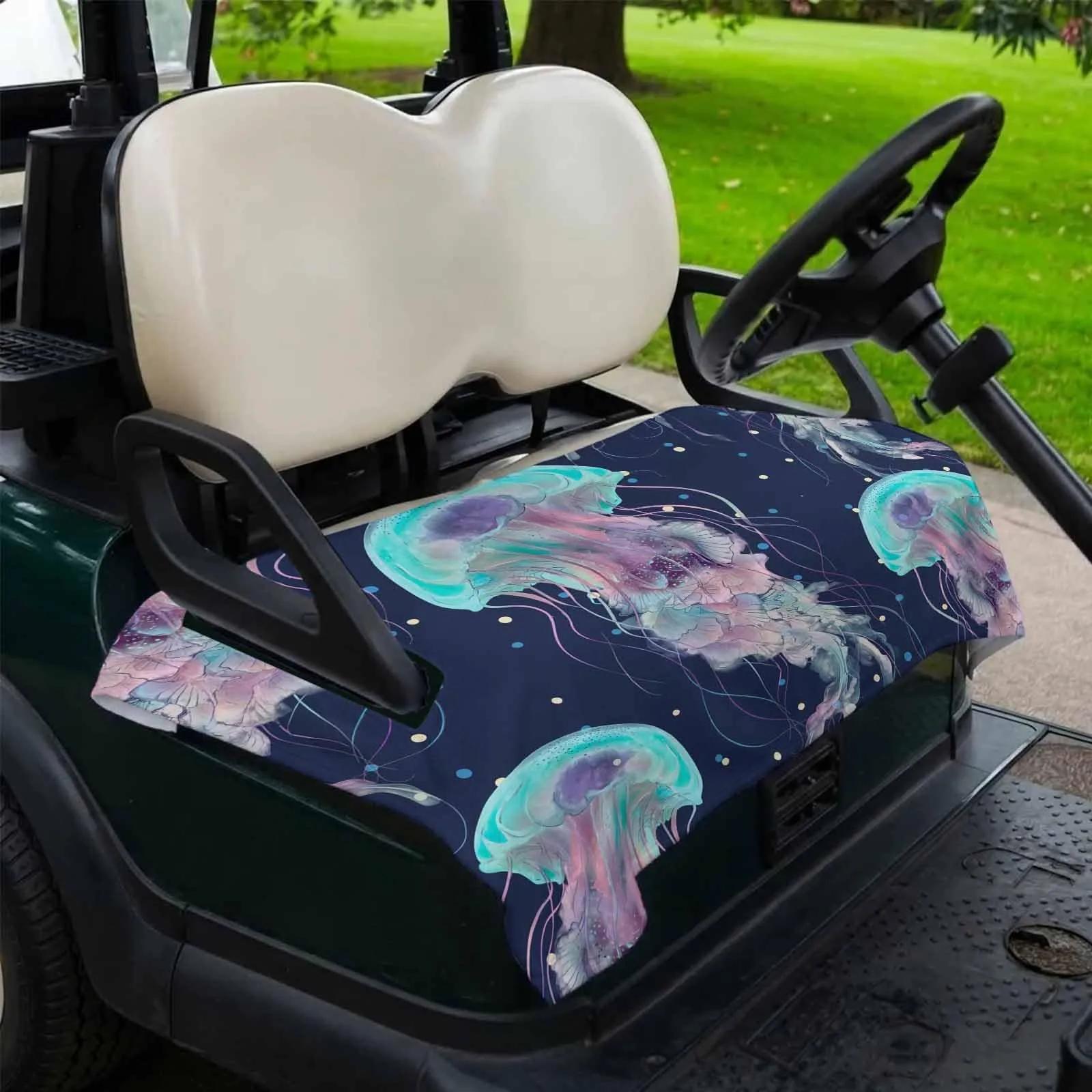 DecorLovee Jellyfish 51 x 31 Microfiber Golf Cart Seat Cover - Navy/Purple image 2
