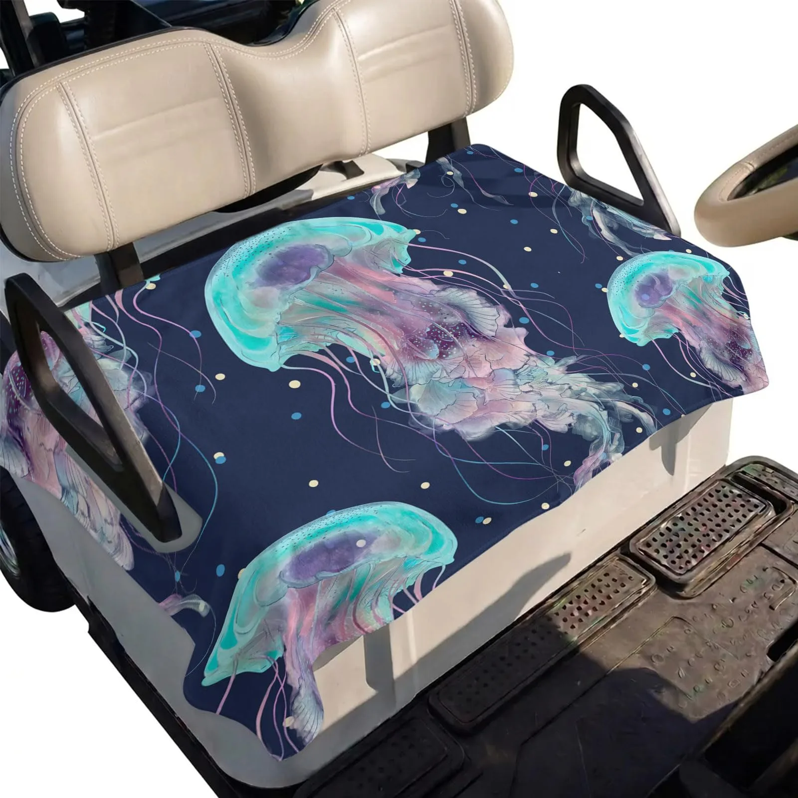 DecorLovee Jellyfish 51 x 31 Microfiber Golf Cart Seat Cover - Navy/Purple