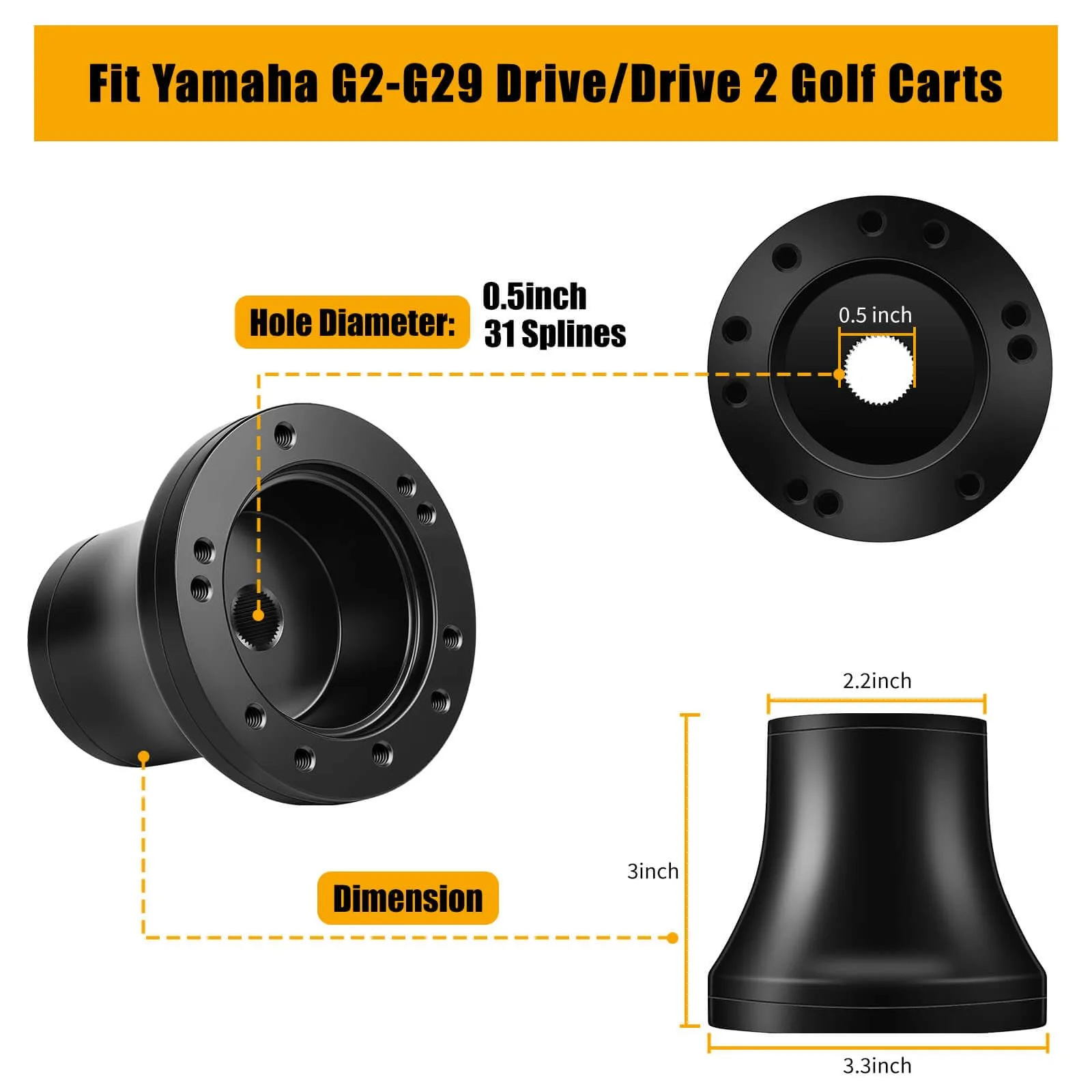 MOSNAI T-YA01 Yamaha Golf Cart Steering Wheel Adapter image 2