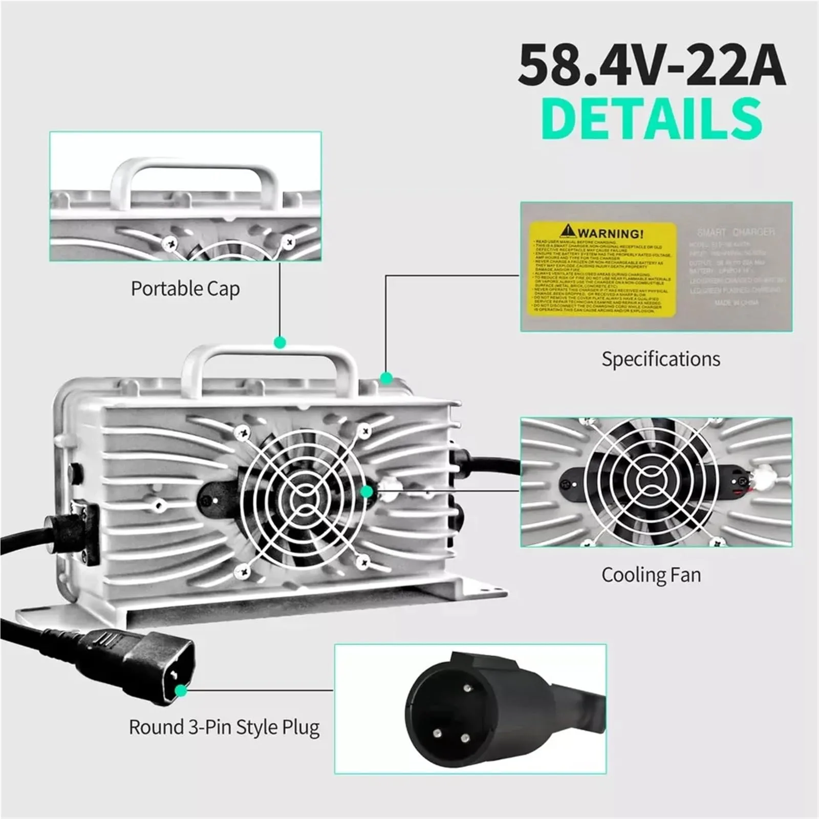 CJDARUJHC 58.4V Lithium Charger for Club Car Golf Carts image 3