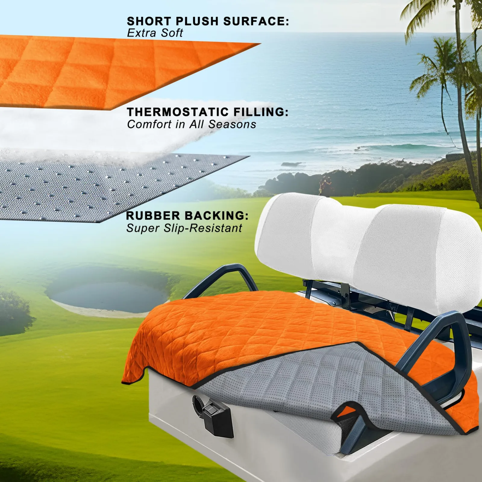 YOKYHOM Universal Golf Cart Seat Cover 50" x 30.5" Short Plush - Orange image 2