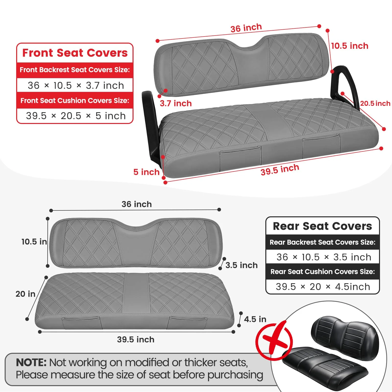 CHENGWEI Seat Covers for E-Z-GO RXV Front & Rear Seats image 3