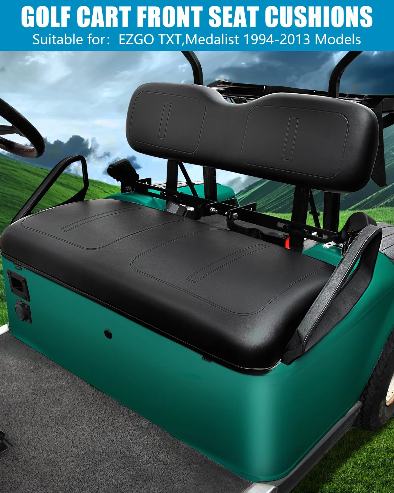 Shu-Ran Front + Flip Rear Seat Cushion Kit for E-Z-GO TXT/Medalist (1994-2013) - Black image 2