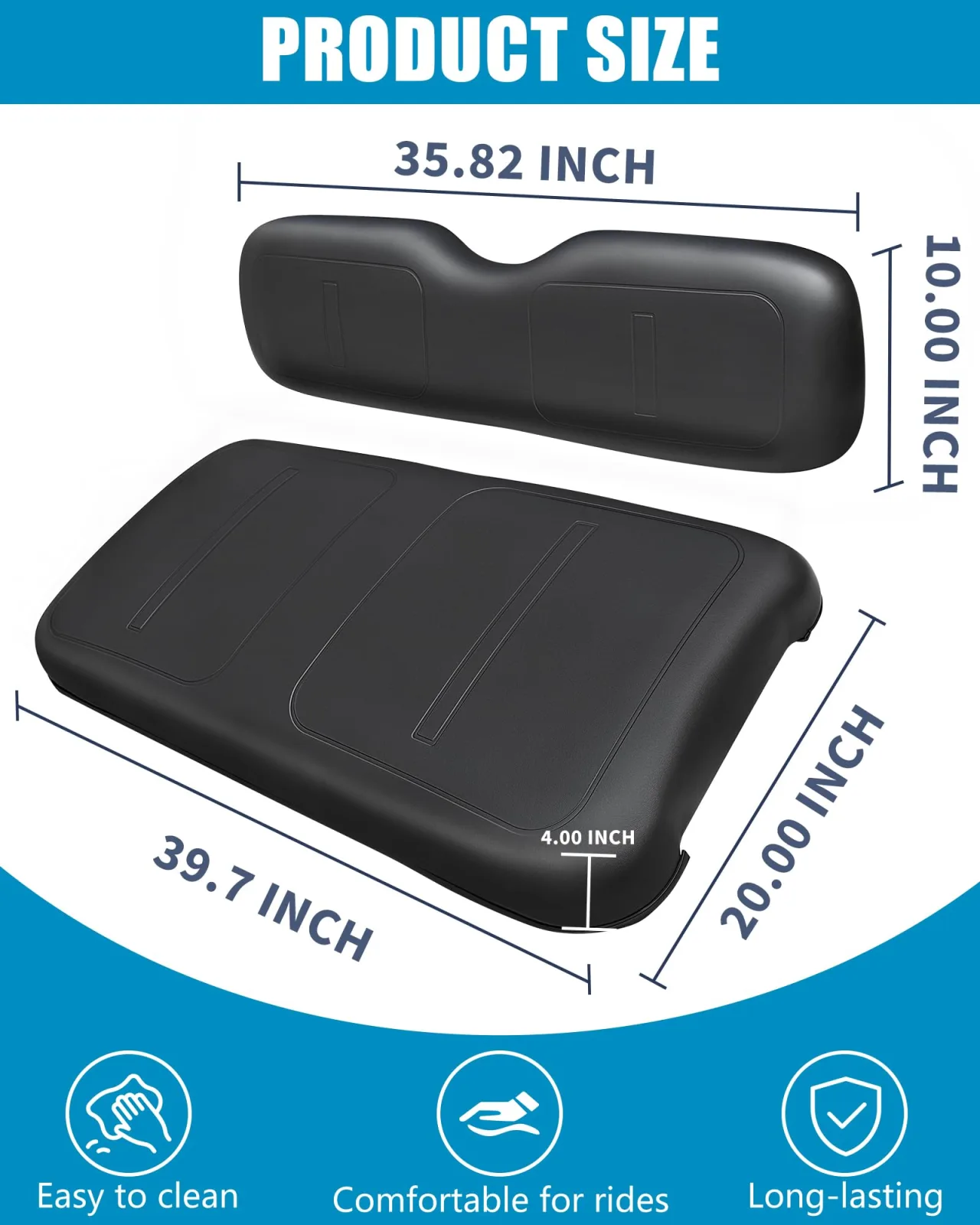 Shu-Ran Front + Flip Rear Seat Cushion Kit for E-Z-GO TXT/Medalist (1994-2013) - Black image 4