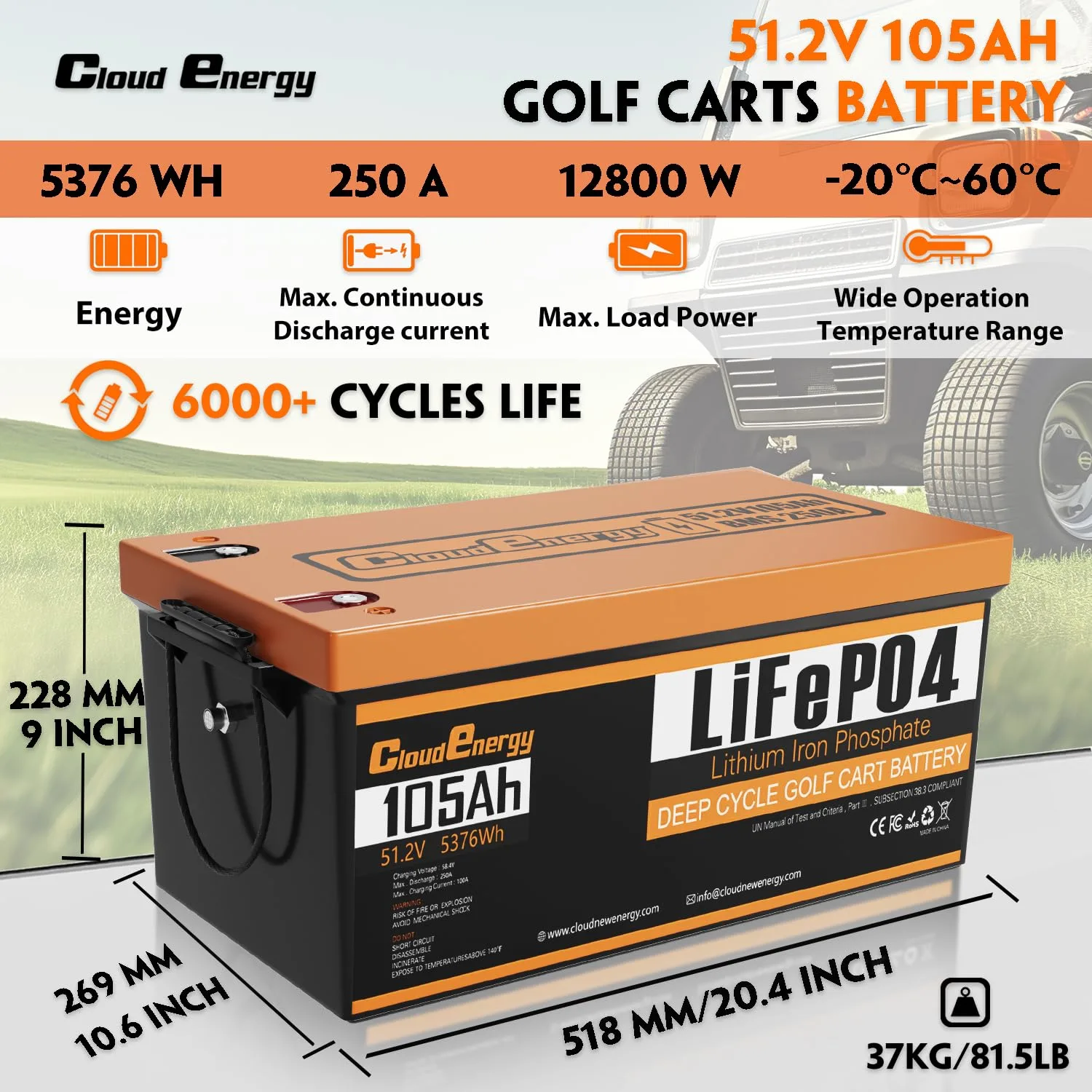 Cloudenergy 48V 105Ah LiFePO4 Golf Cart Battery Kit GFA48V-105AH image 2