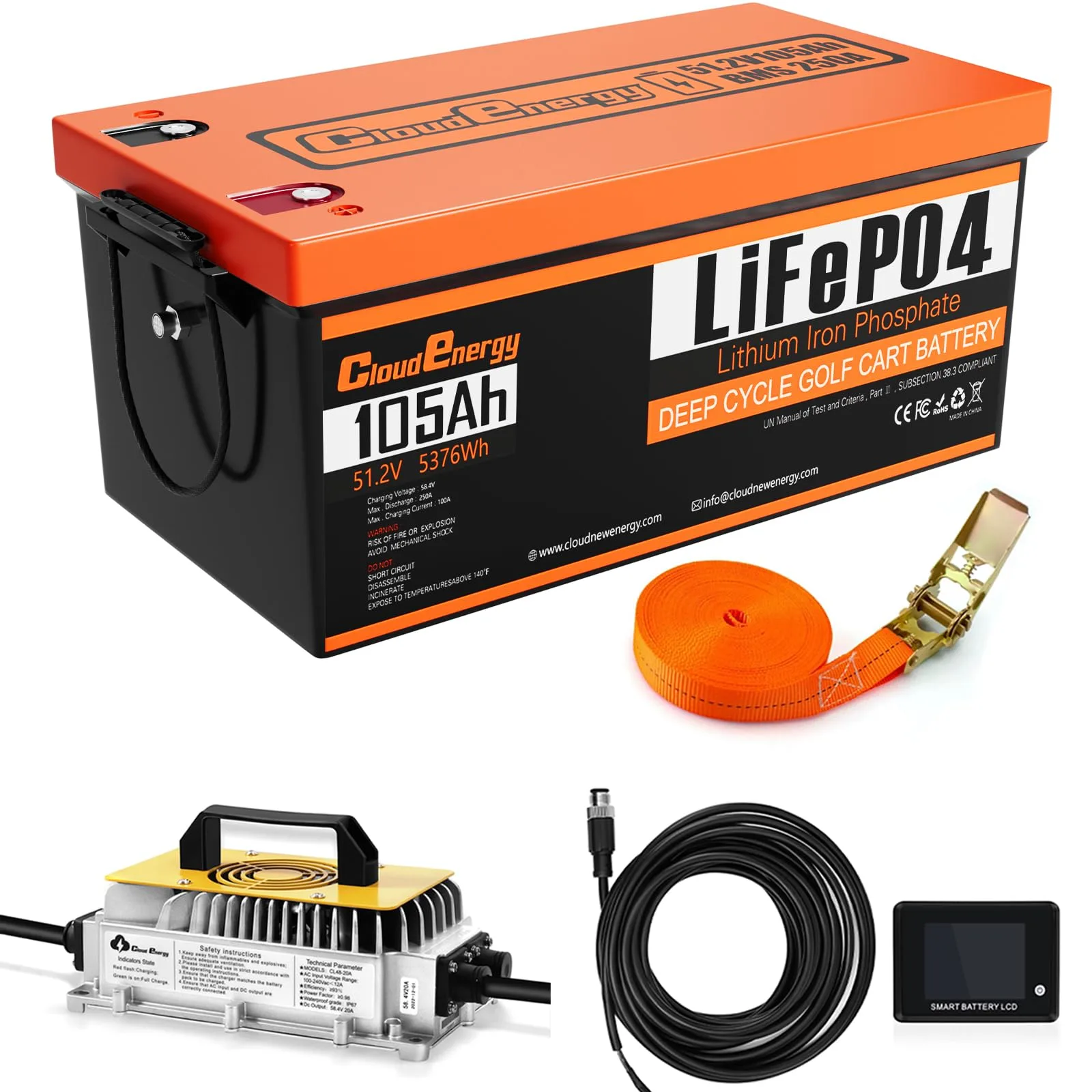 Cloudenergy 48V 105Ah LiFePO4 Golf Cart Battery Kit GFA48V-105AH