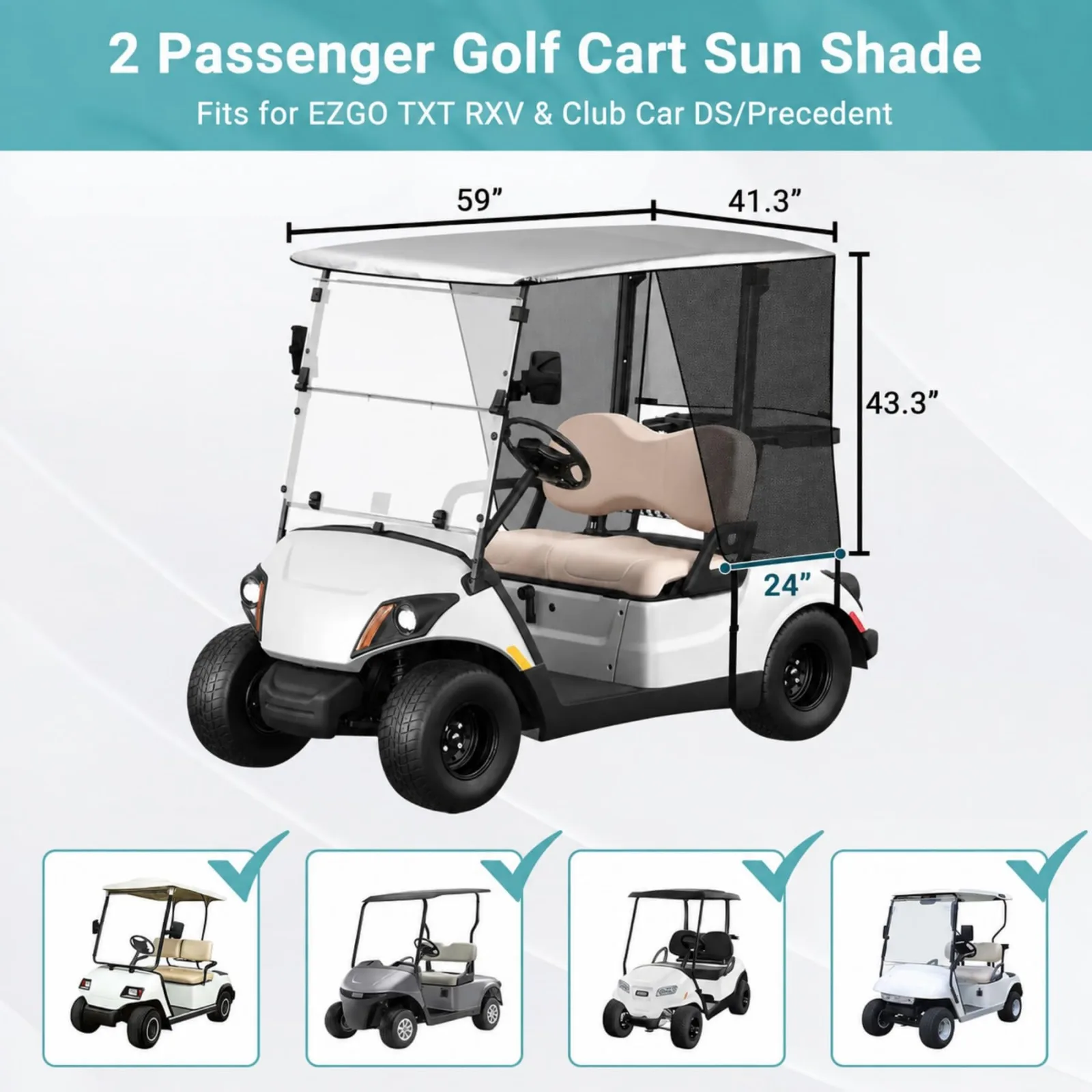 Toriexon Golf Cart Shade Cover for Club Car Precedent & E-Z-GO TXT image 2