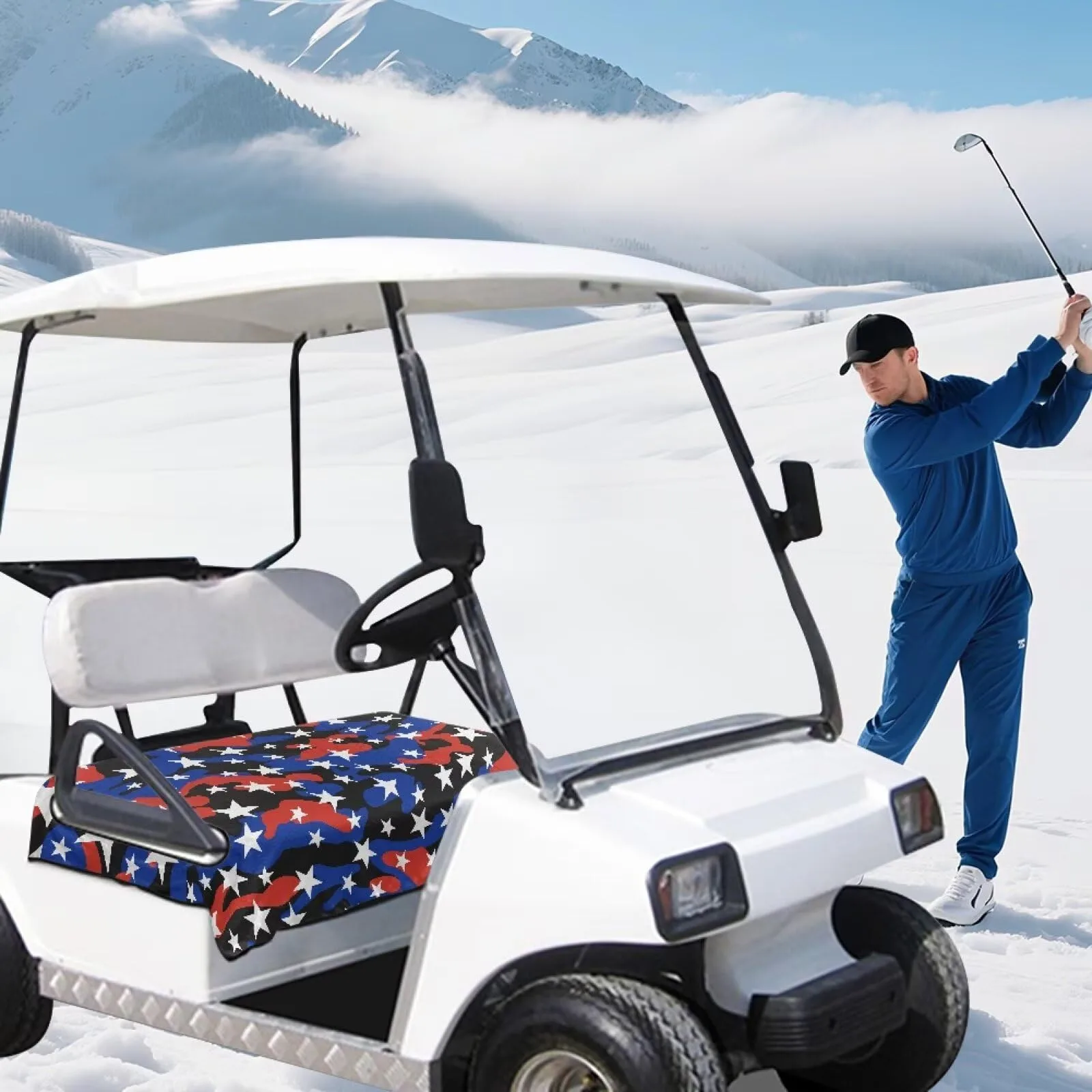 Generic CZQ36-9-13 Blue & Red Camo Stars Golf Cart Seat Cover image 3