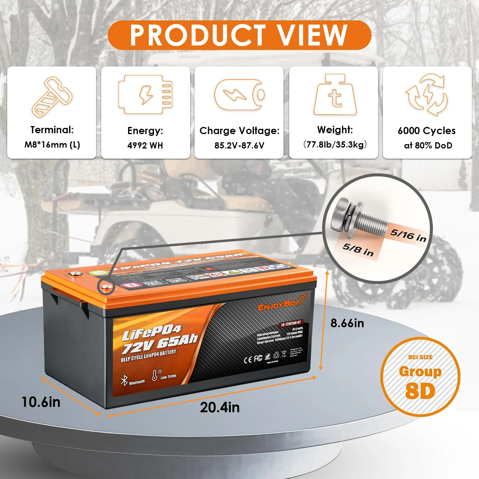 Enjoybot 72V 65Ah LiFePO4 Golf Cart Battery LAF7265 image 2