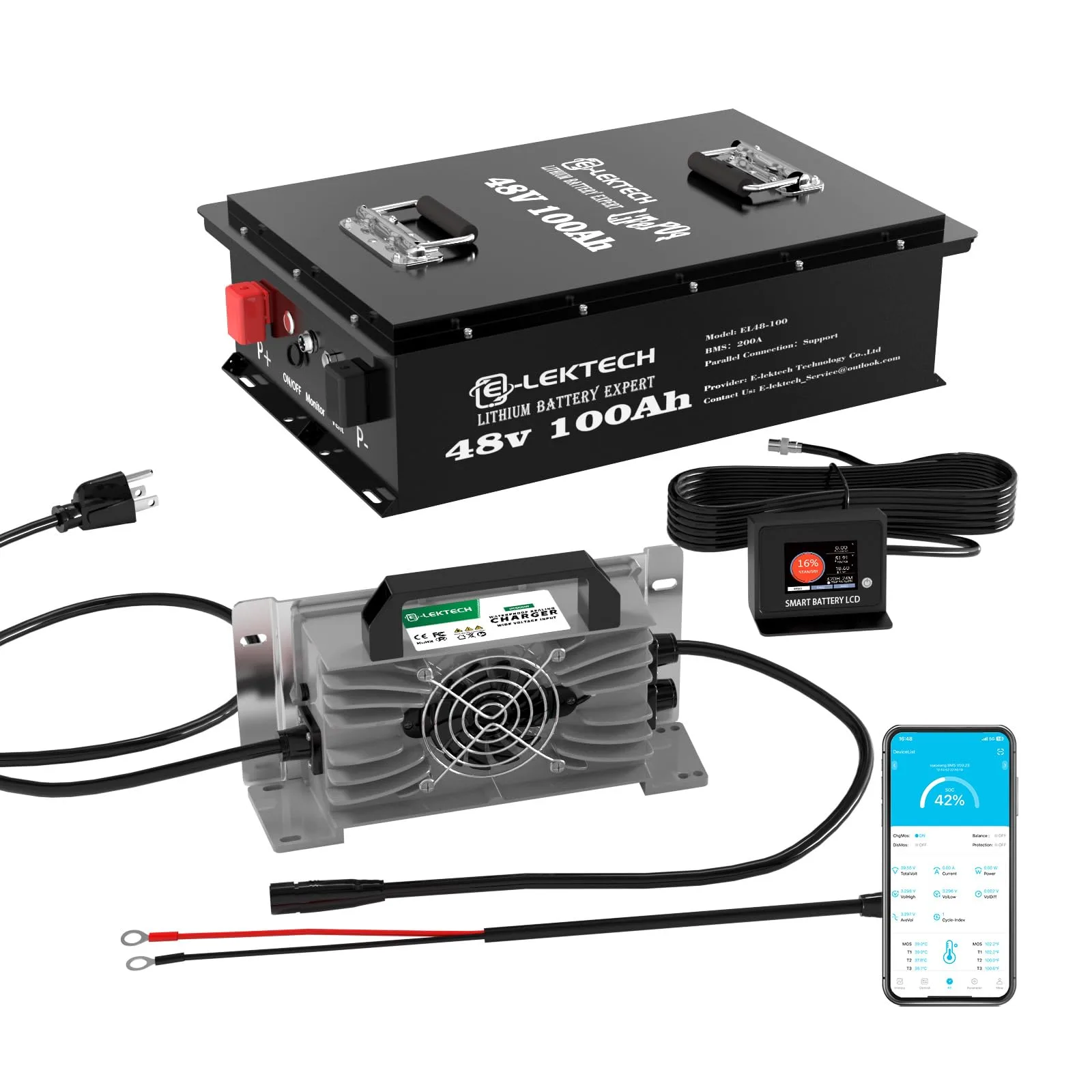 E-LekTech 48V 100Ah Lithium Golf Cart Battery Kit