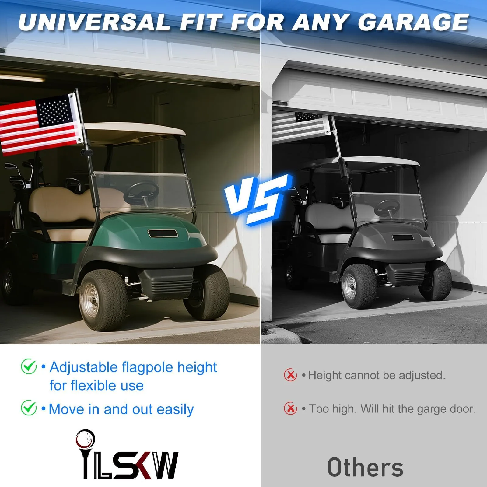 iLSKW F680 Golf Cart Flag Holder Kit with USA Flag image 2