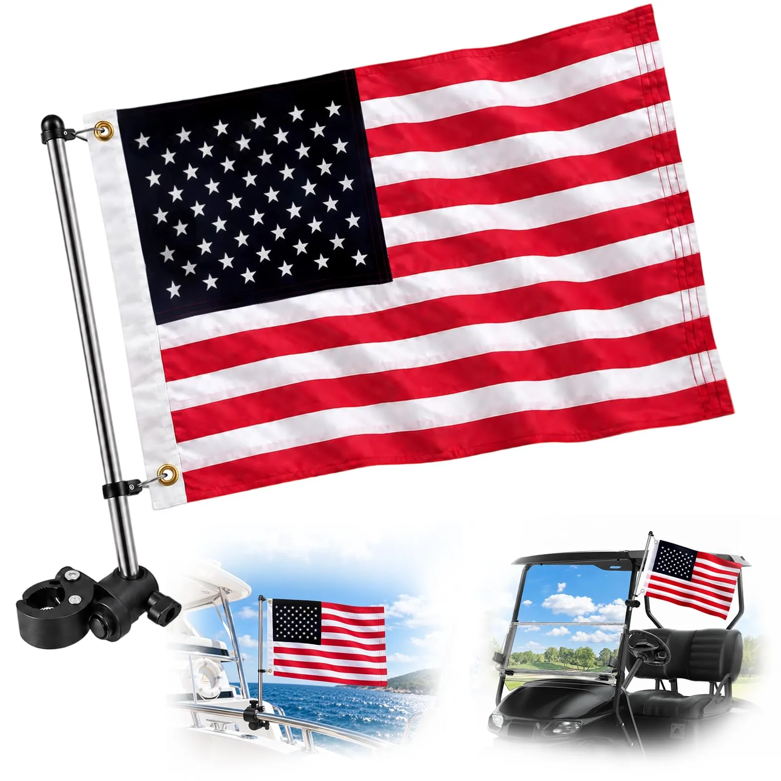 iLSKW F680 Golf Cart Flag Holder Kit with USA Flag
