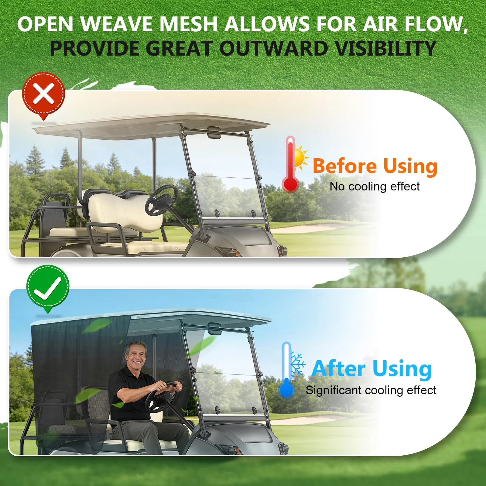 Federedevo 600D Mesh Sunshade for Yamaha Golf Carts image 4