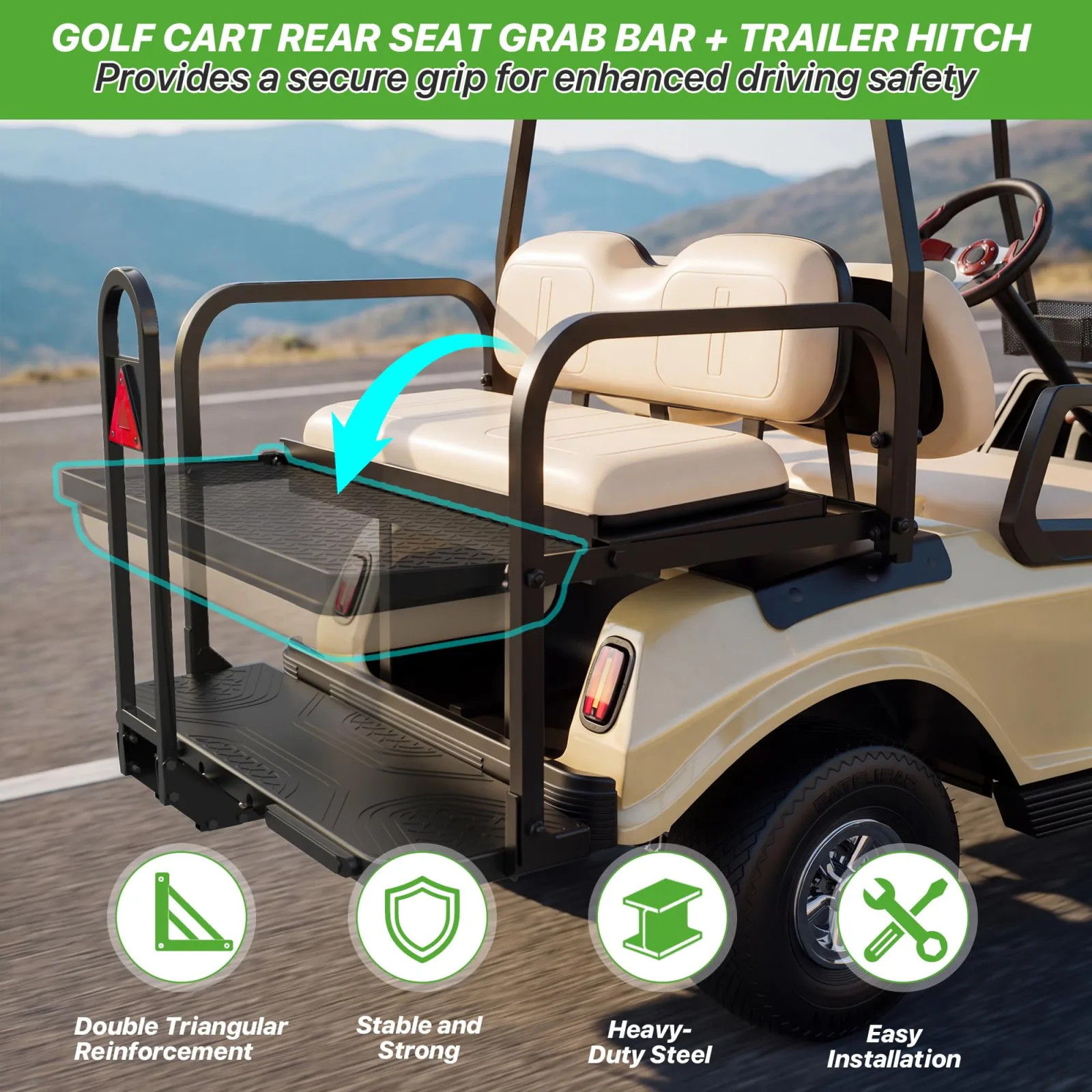 10L0L Golf Cart Rear Seat Safety Grab Bar image 3