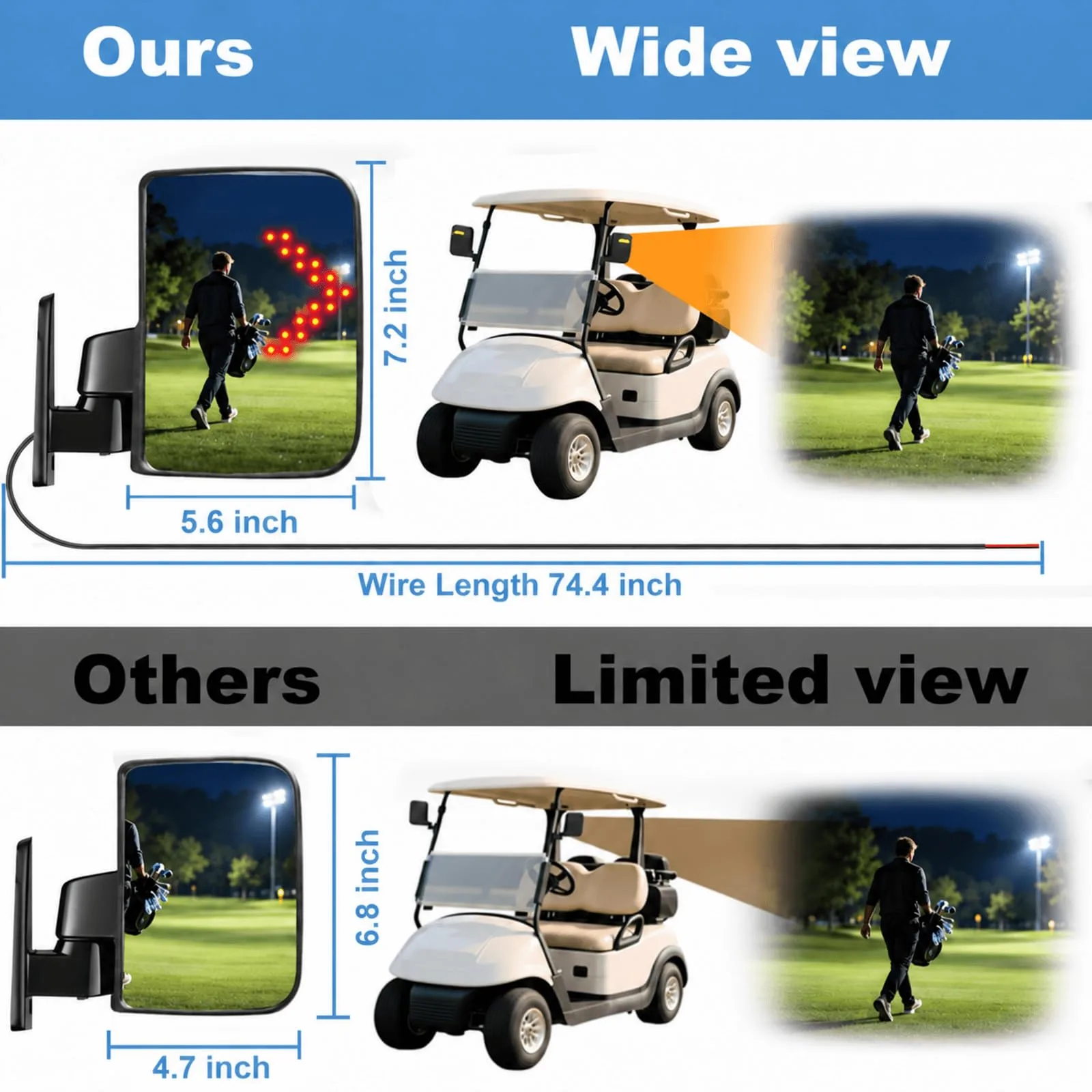 MOSNAI M021 Golf Cart Side Mirrors with Turn Signals image 4