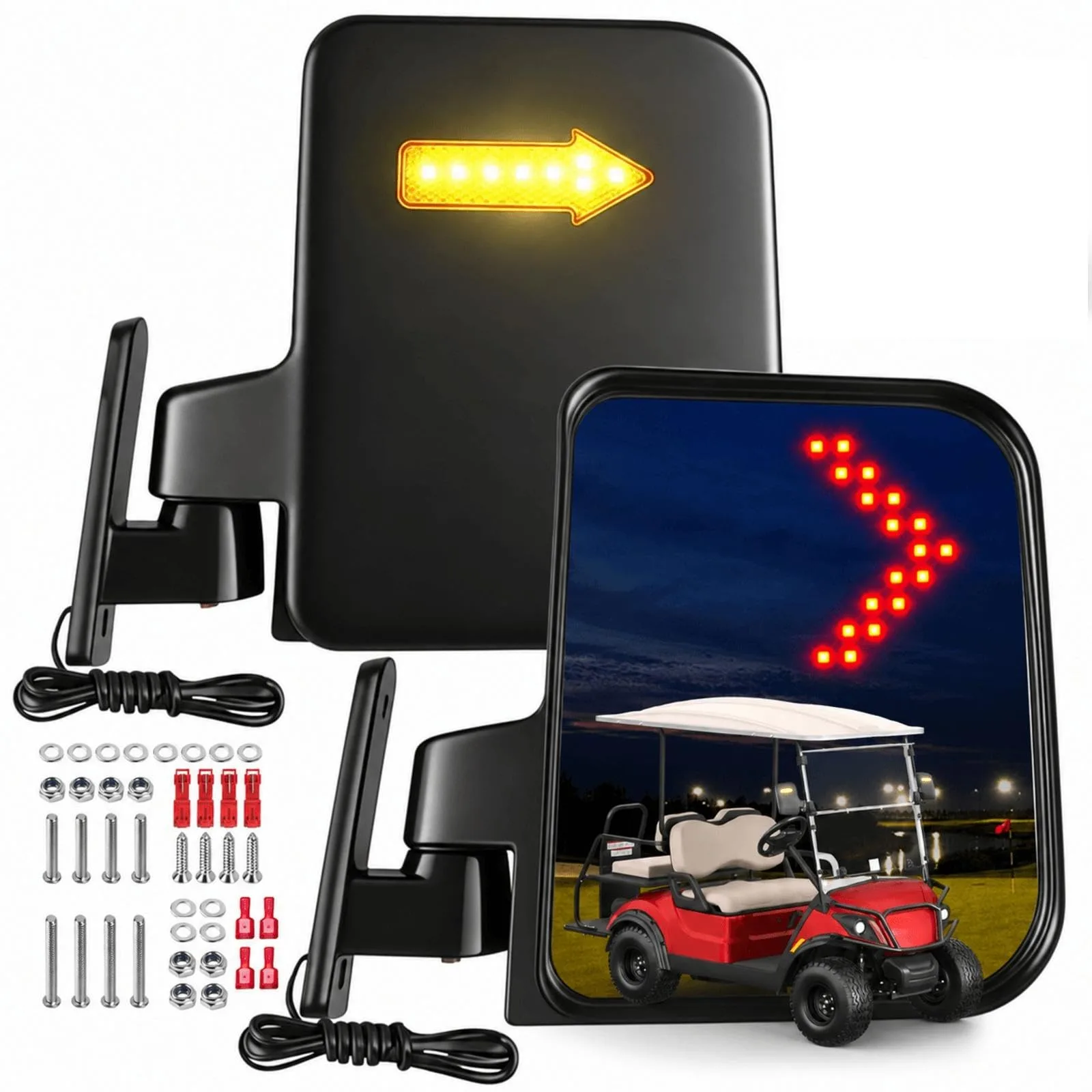 MOSNAI M021 Golf Cart Side Mirrors with Turn Signals