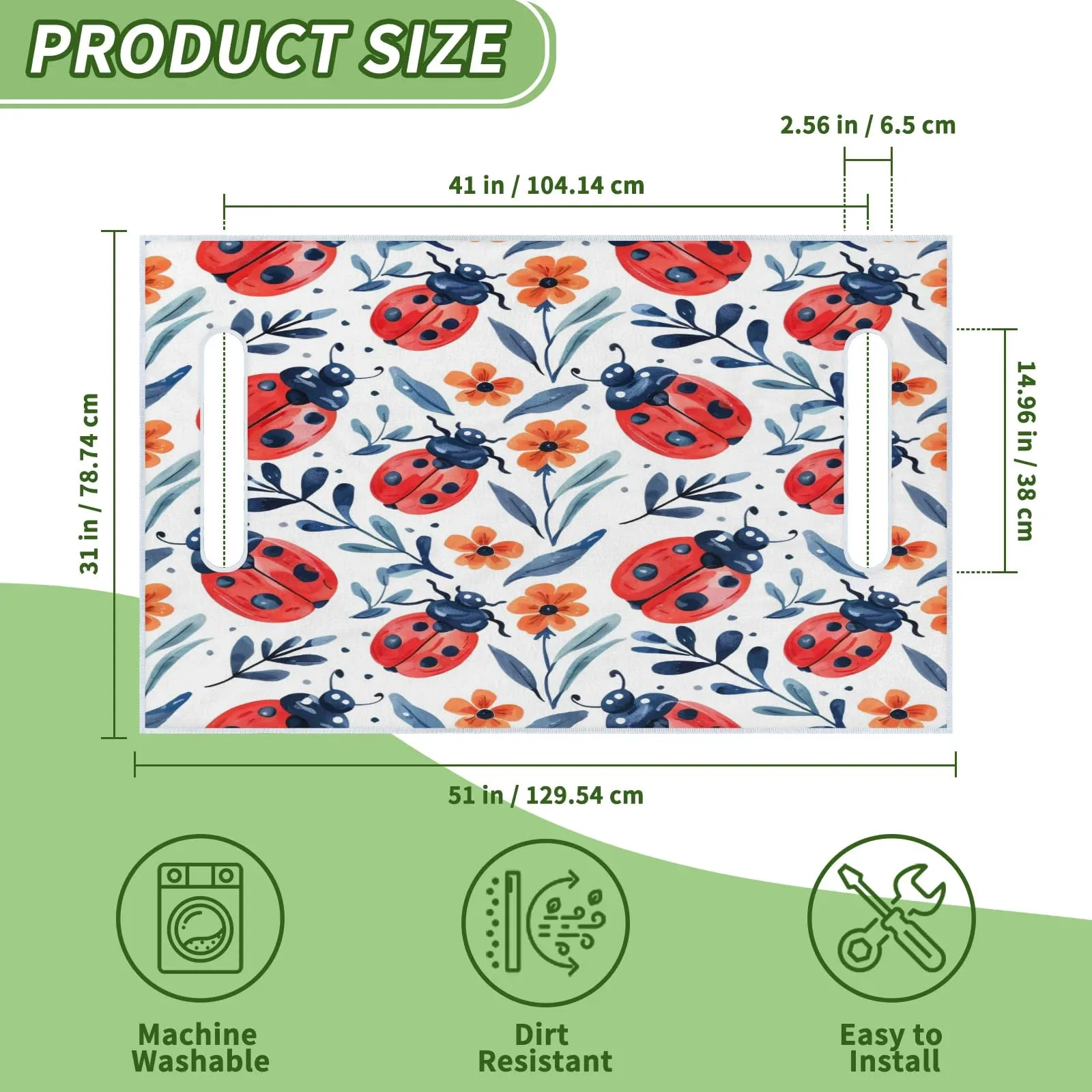 Tiveruda Ladybugs Spring Floral 51 x 31" Universal Golf Cart Seat Cover image 2