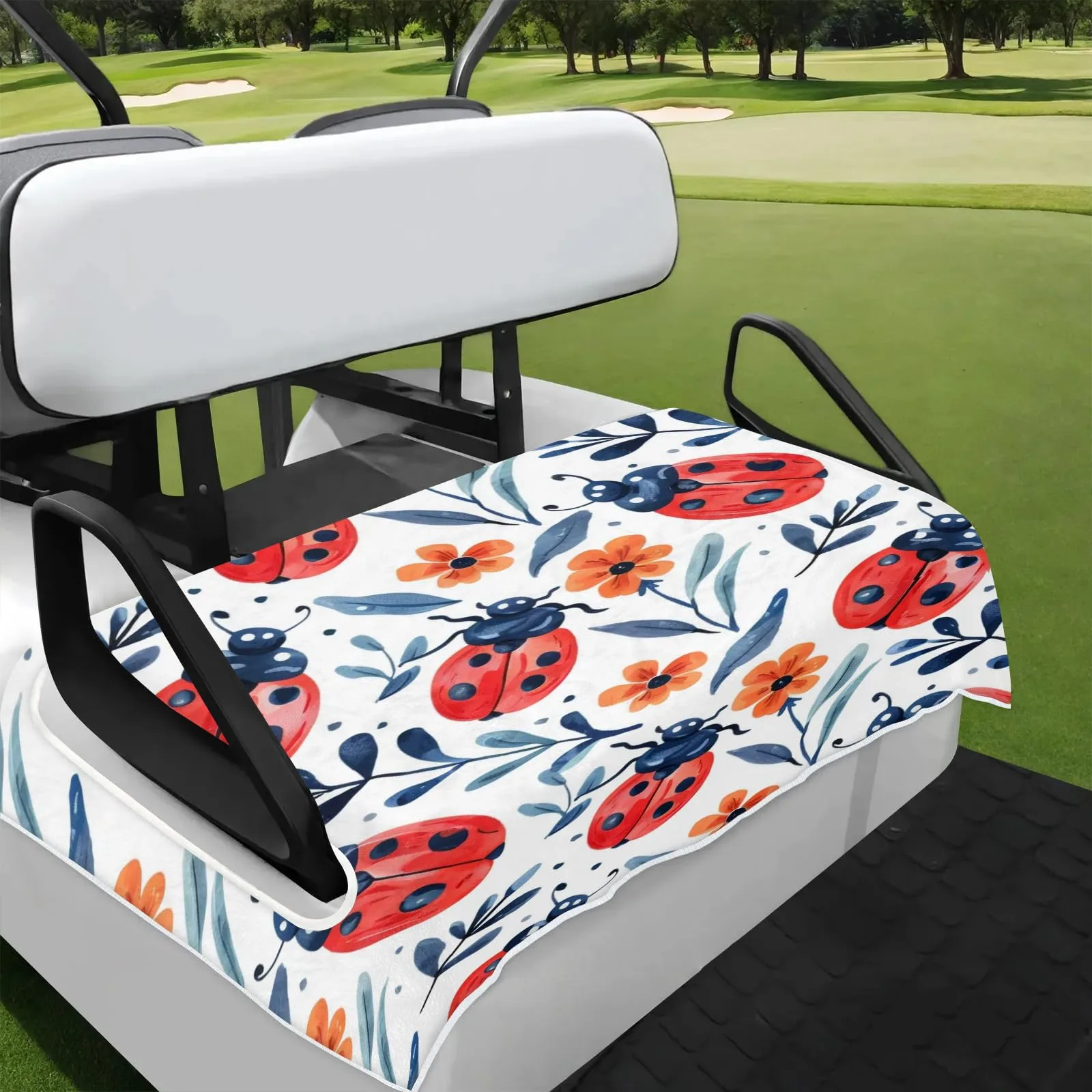 Tiveruda Ladybugs Spring Floral 51 x 31" Universal Golf Cart Seat Cover