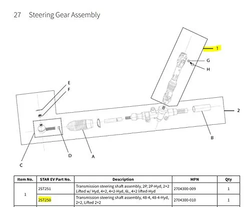 3G Lower Steering Shaft (Long) for STAR Classic & Sport 4P — Parts:2ST250 image 2