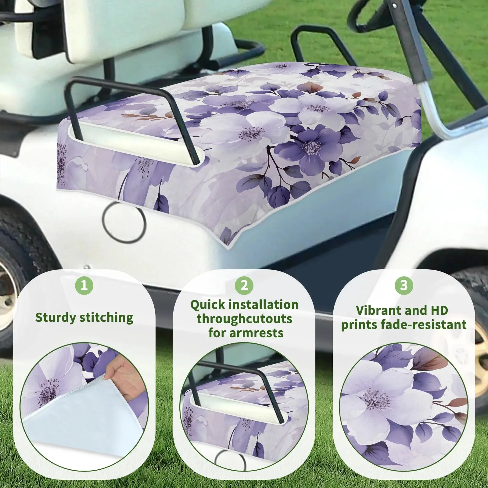 Tiveruda Purple Flowers Golf Cart Seat Cover, 51 x 31 in image 3