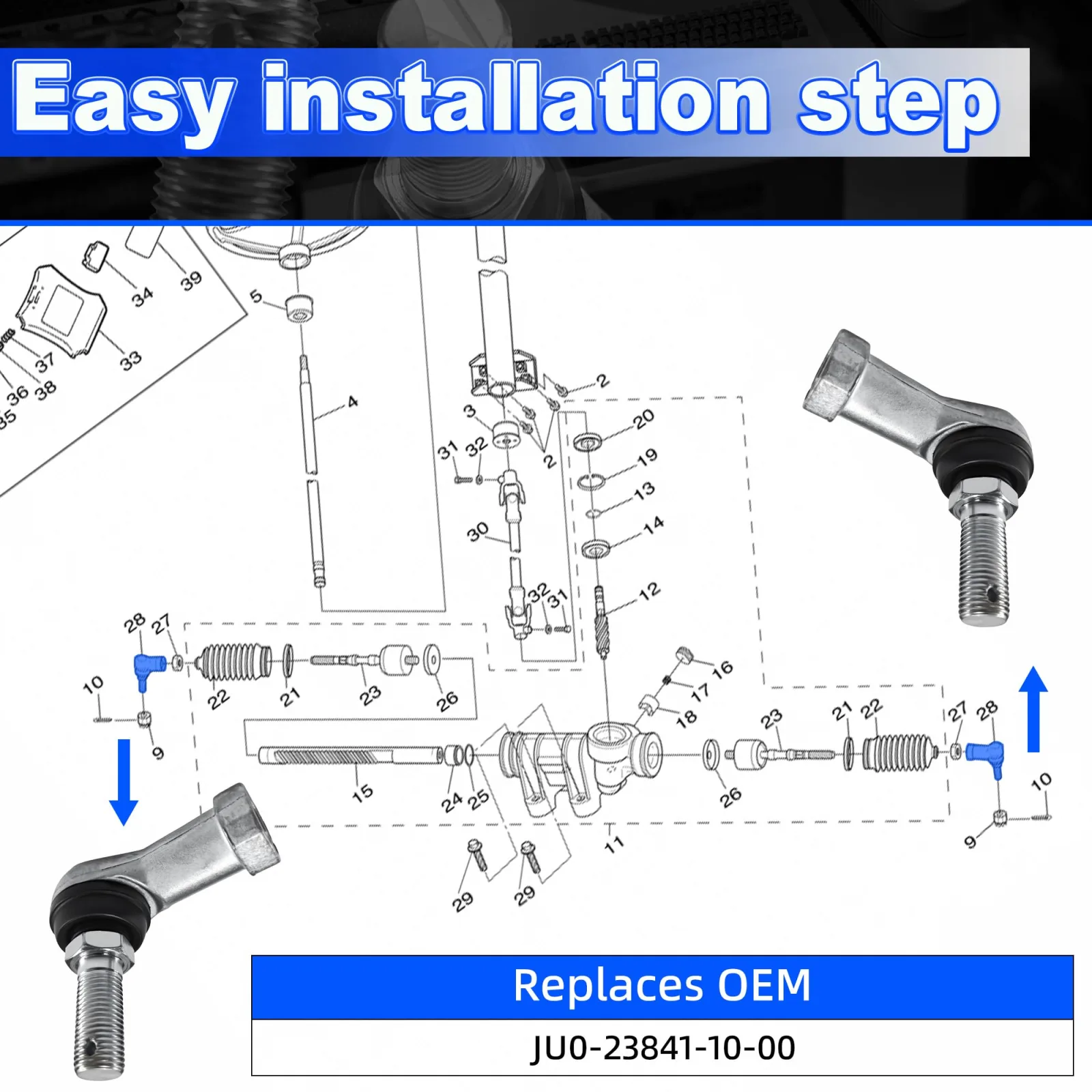 Mixopoly Tie Rod End Kit for Yamaha G22/G27/G29 — Replaces JU0-F3841-00-00 image 3