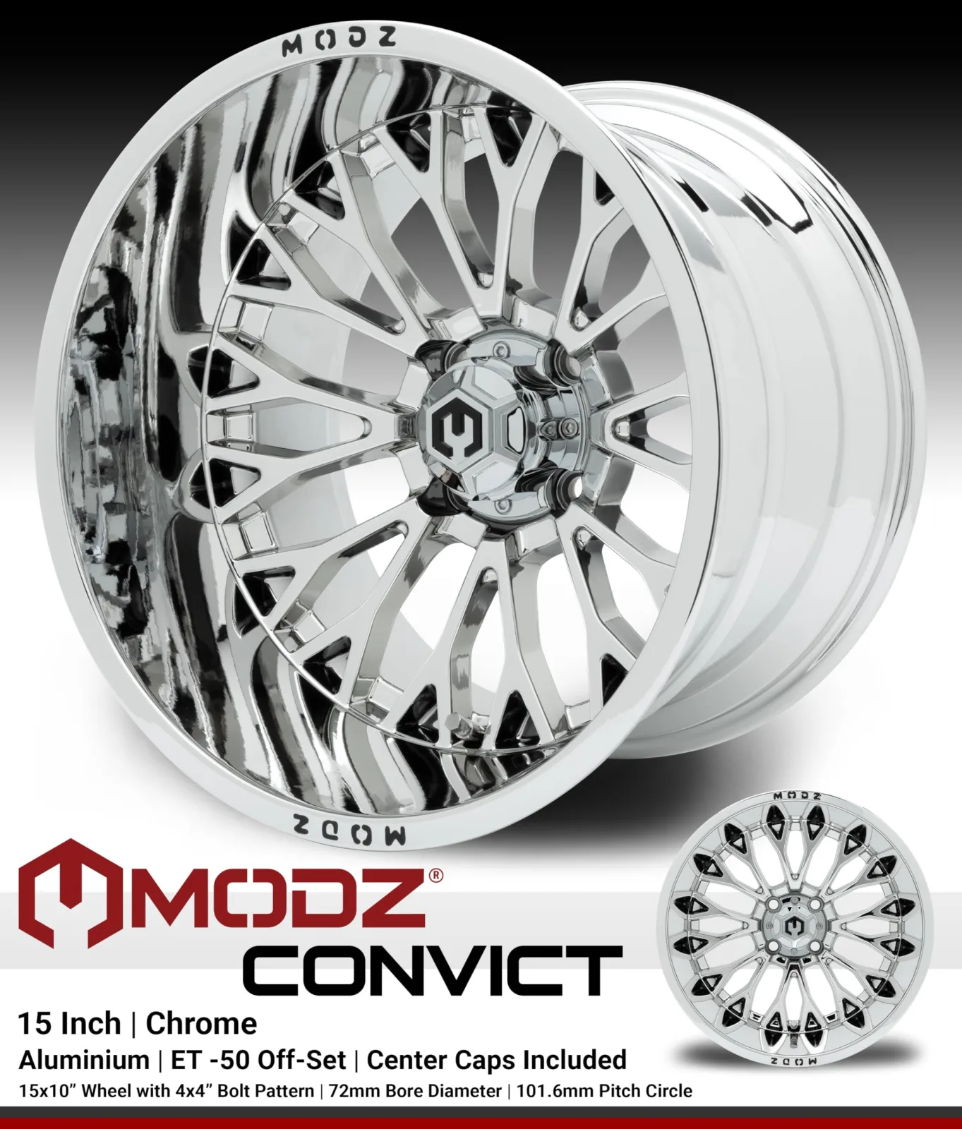 MODZ Convict 15x10 Chrome Golf Cart Wheel image 3